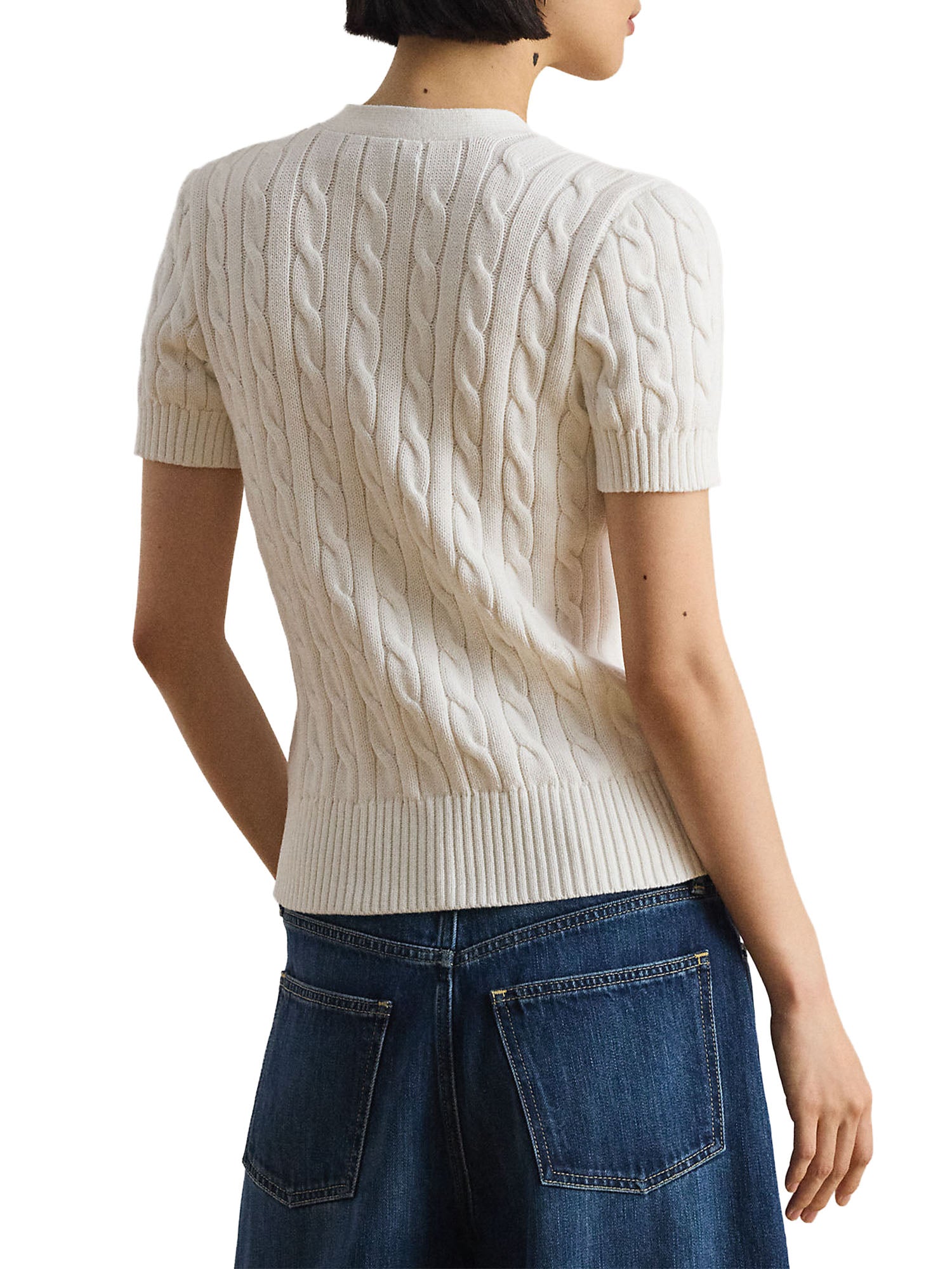 Lauren Ralph Lauren Cardigan a maniche corte in cotone a trecce Bianco