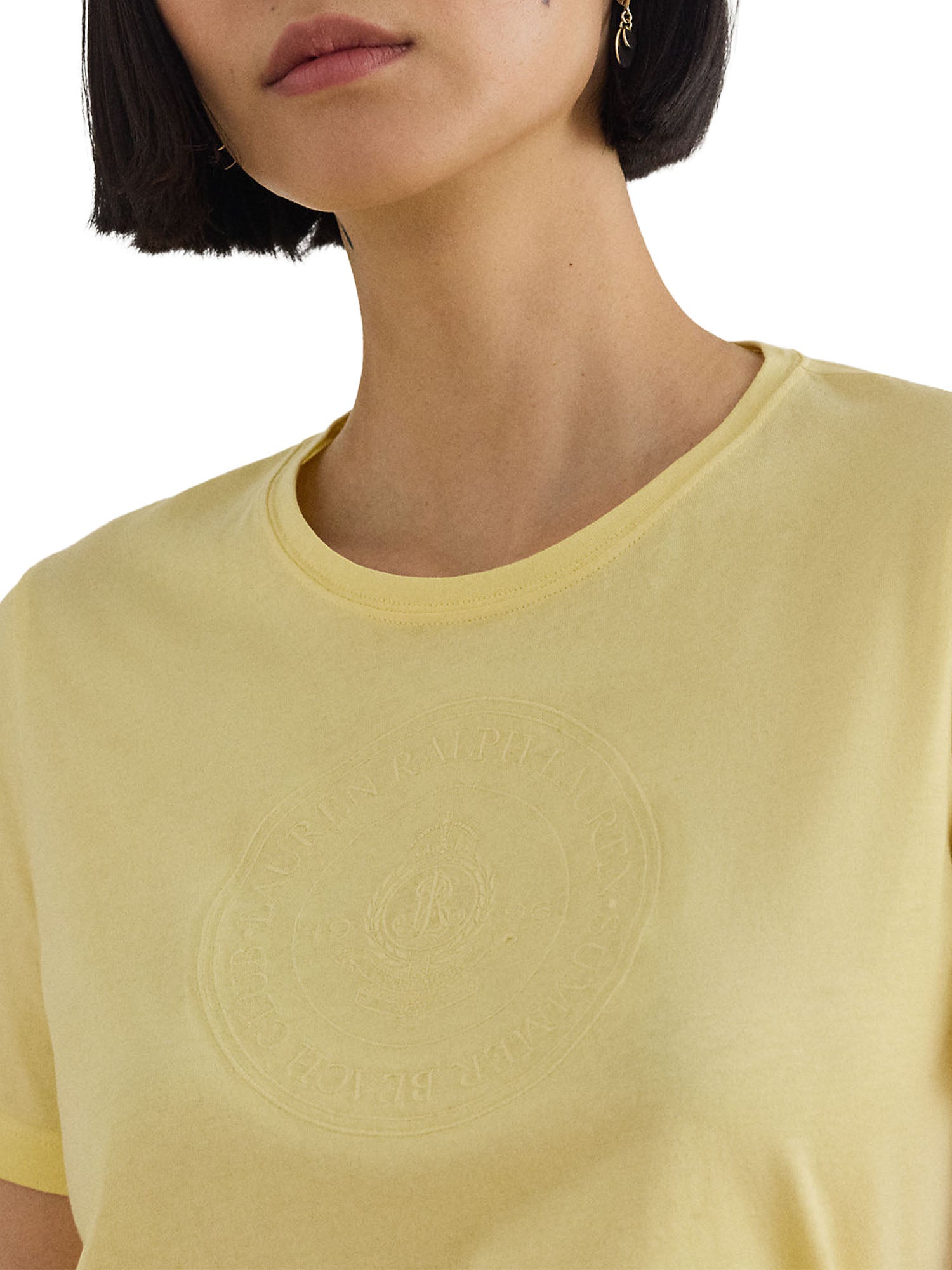 Lauren Ralph Lauren T-Shirt in  Jersey di Cotone con Stemma Ricamato Giallo