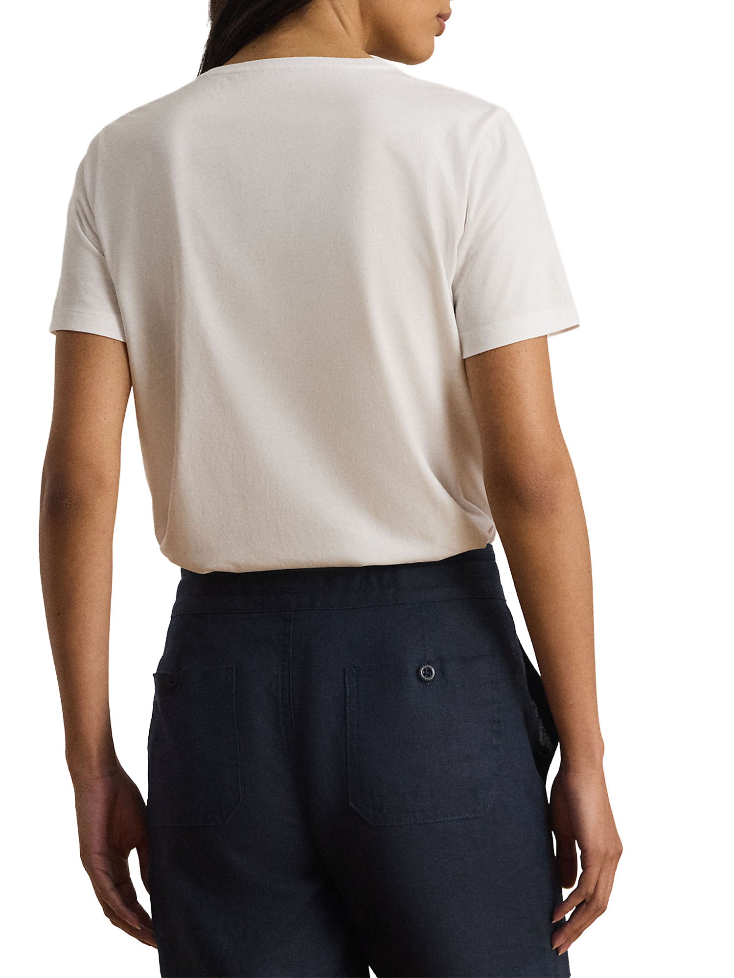 Lauren Ralph Lauren T-Shirt in  Jersey di Cotone con Stemma Ricamato Bianco