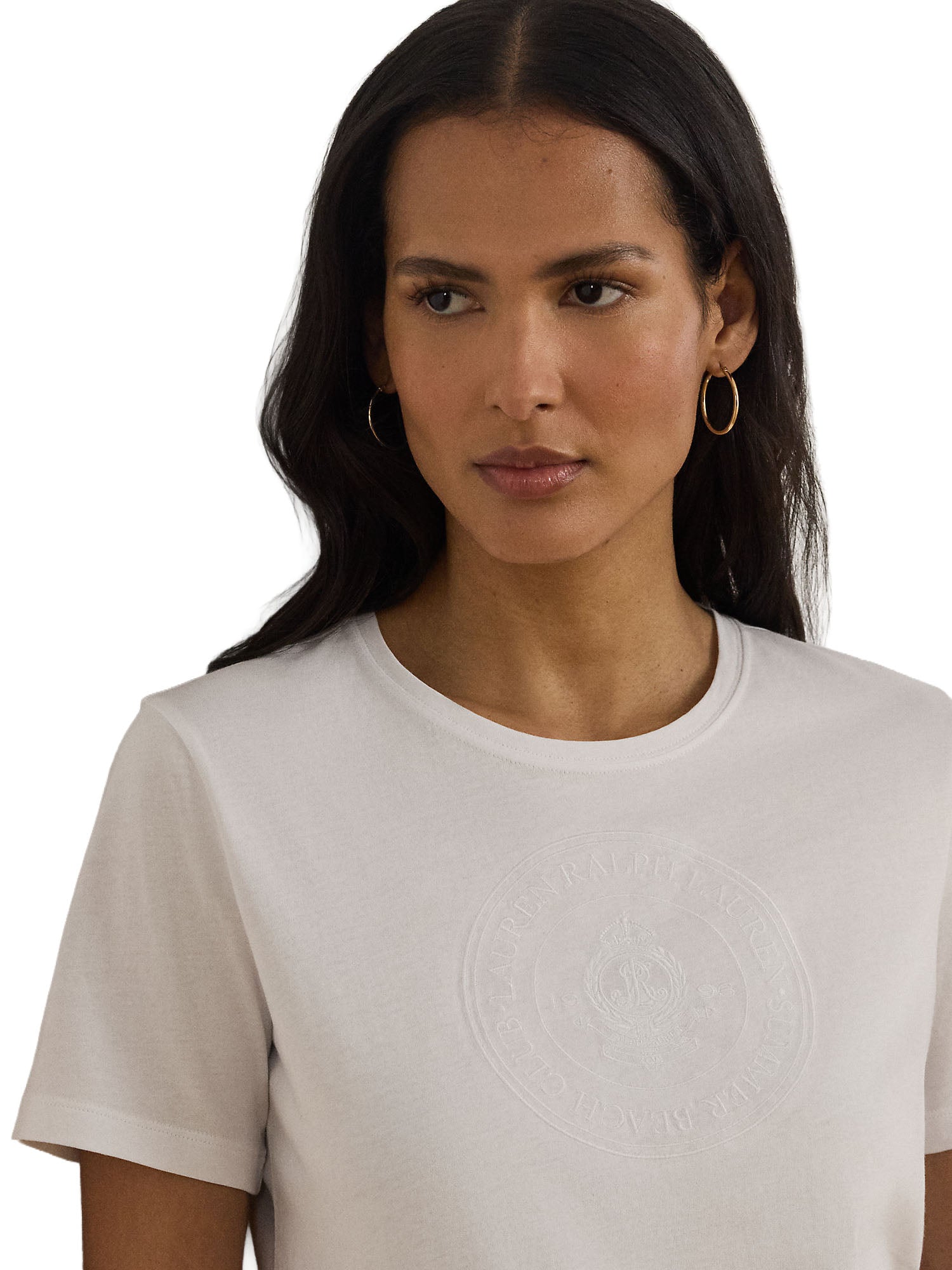 Lauren Ralph Lauren T-Shirt in  Jersey di Cotone con Stemma Ricamato Bianco