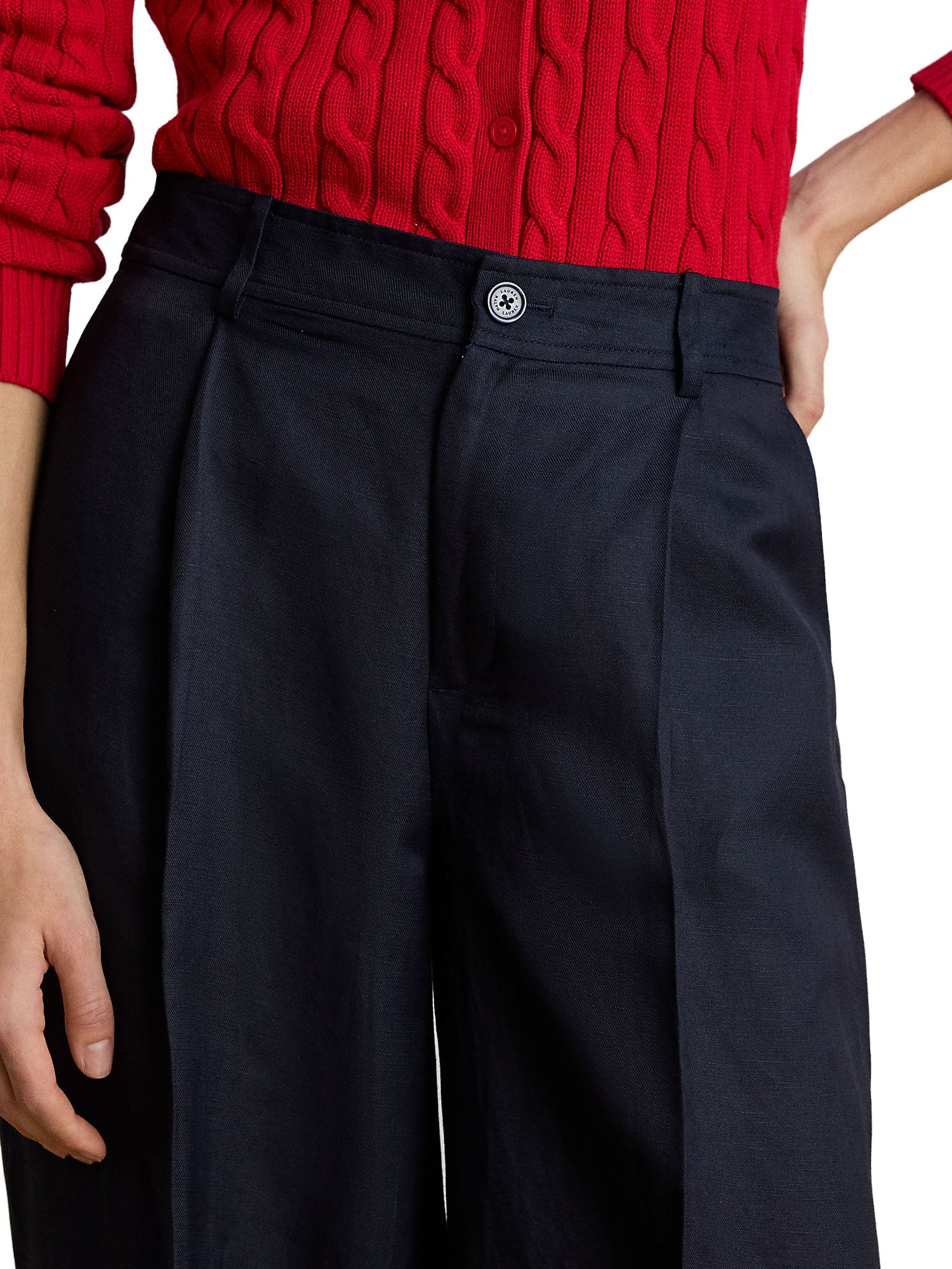 Lauren Ralph Lauren Pantaloni a Gamba Larga Twill Misto Lino Blu