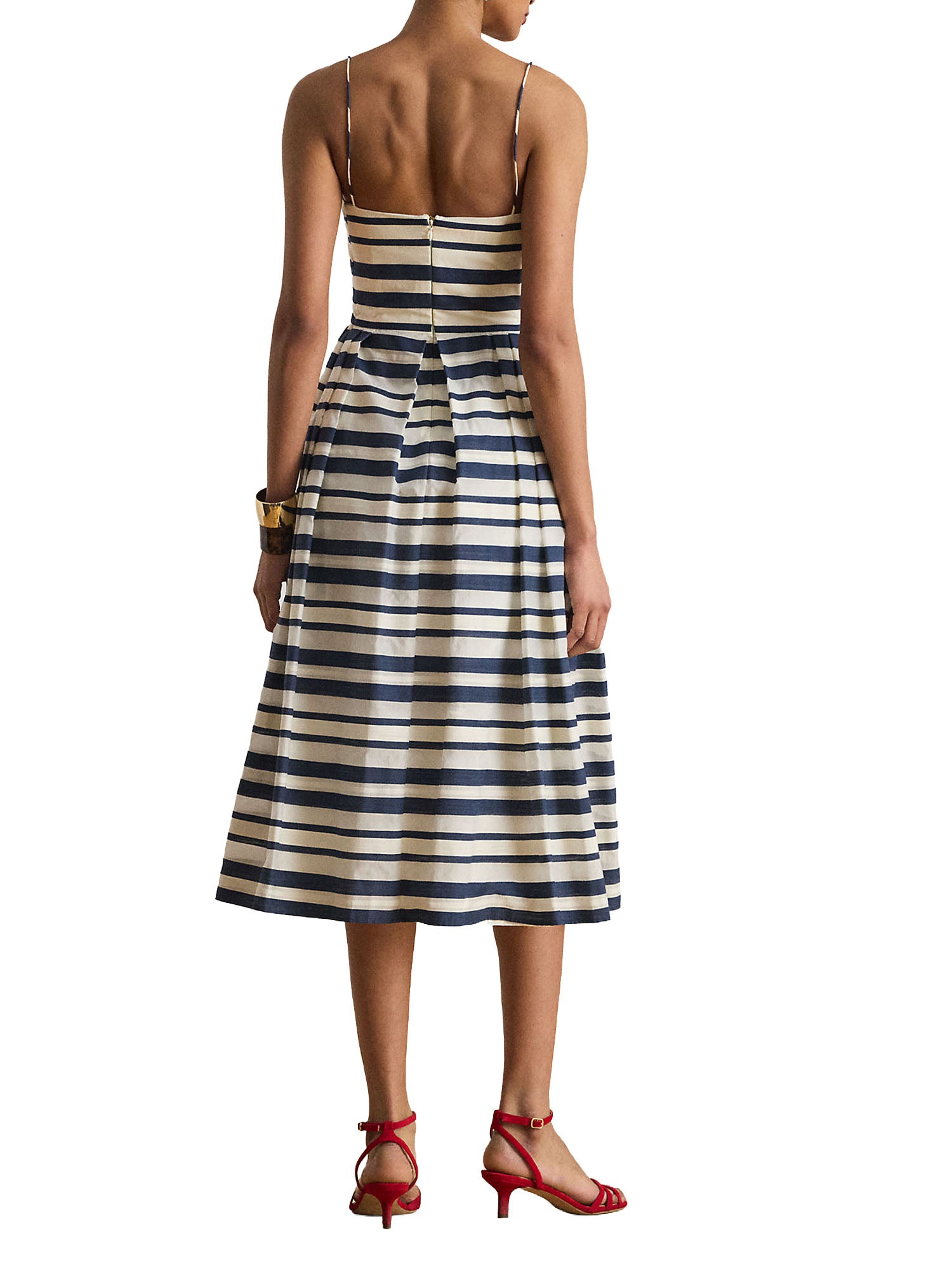 Lauren Ralph Lauren Abito da Cocktail Senza Maniche in Raso a Righe Blu