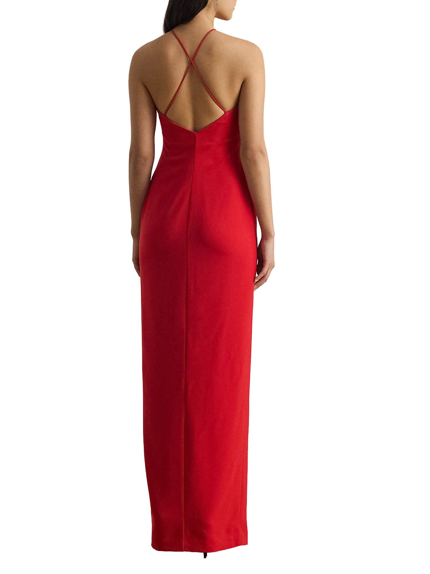 Lauren Ralph Lauren Abito da sera con scollo all'americana in crepe double-face Red