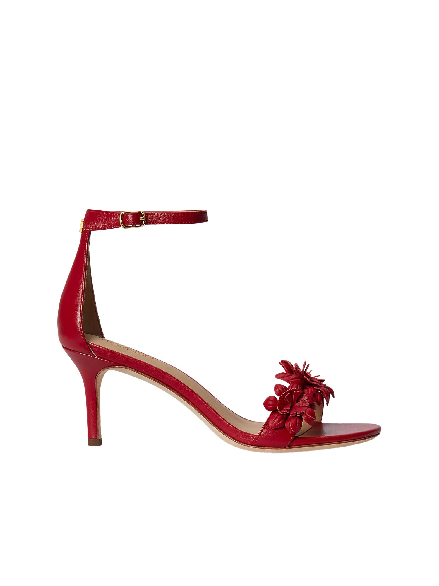 Lauren Ralph Lauren Tacco Allie con Tacco Medio e Decorazioni Floreali in Nappa Rosso