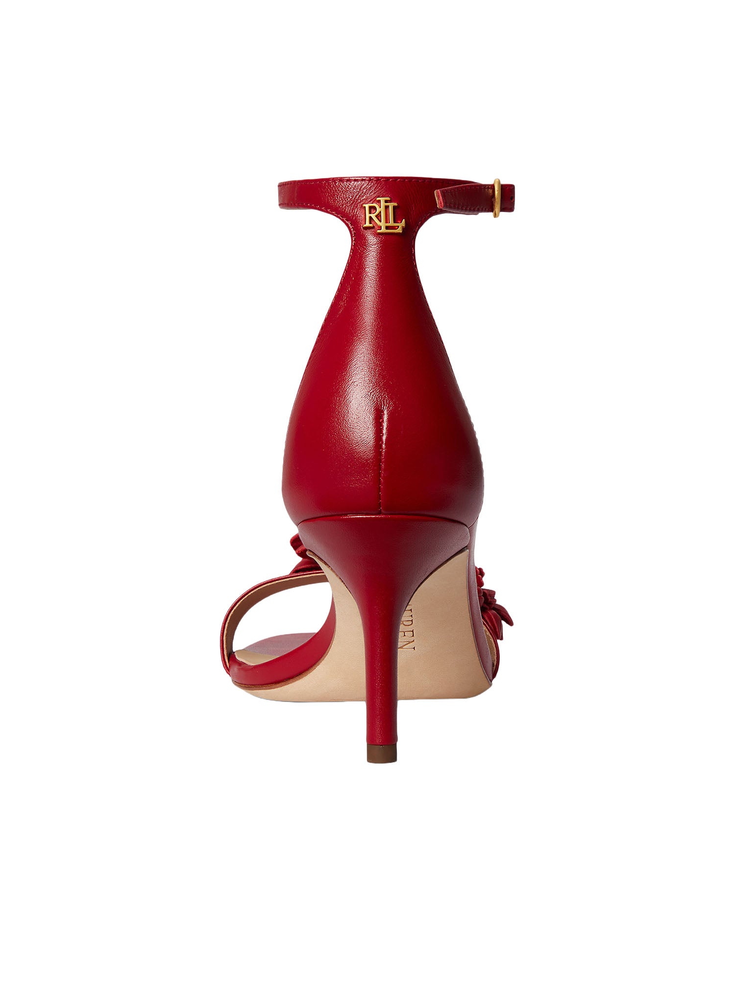 Lauren Ralph Lauren Tacco Allie con Tacco Medio e Decorazioni Floreali in Nappa Rosso