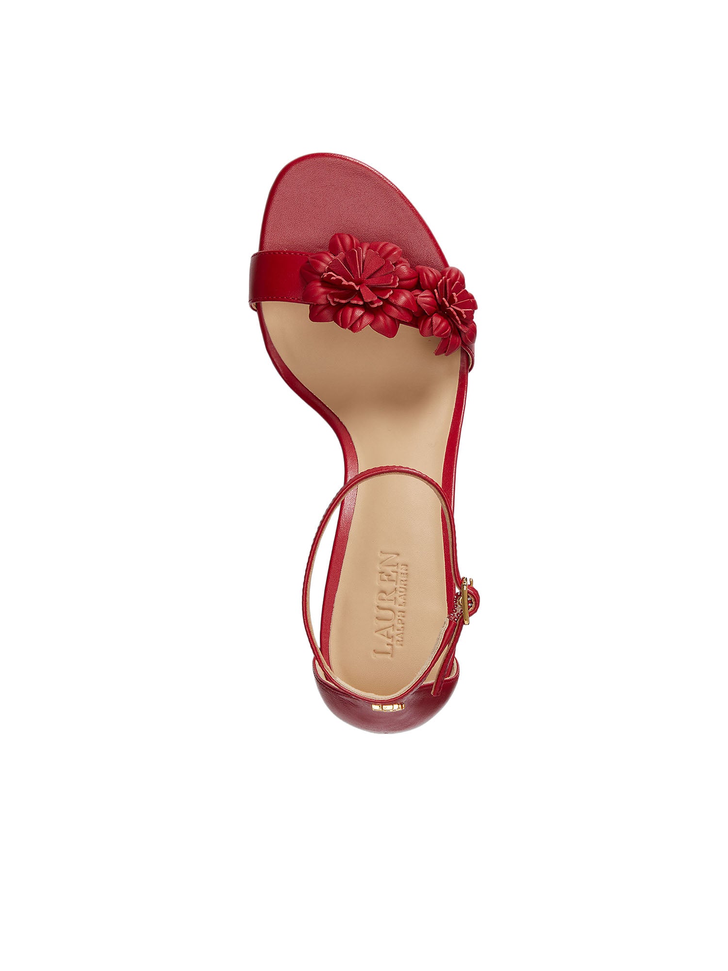 Lauren Ralph Lauren Tacco Allie con Tacco Medio e Decorazioni Floreali in Nappa Rosso