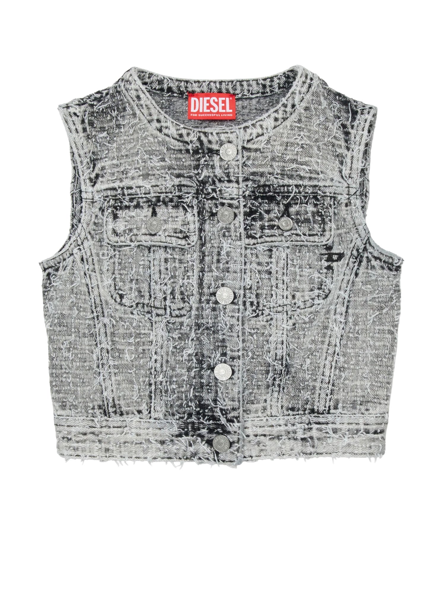 Diesel Giacca di jeans senza maniche con logo Bambino Nero