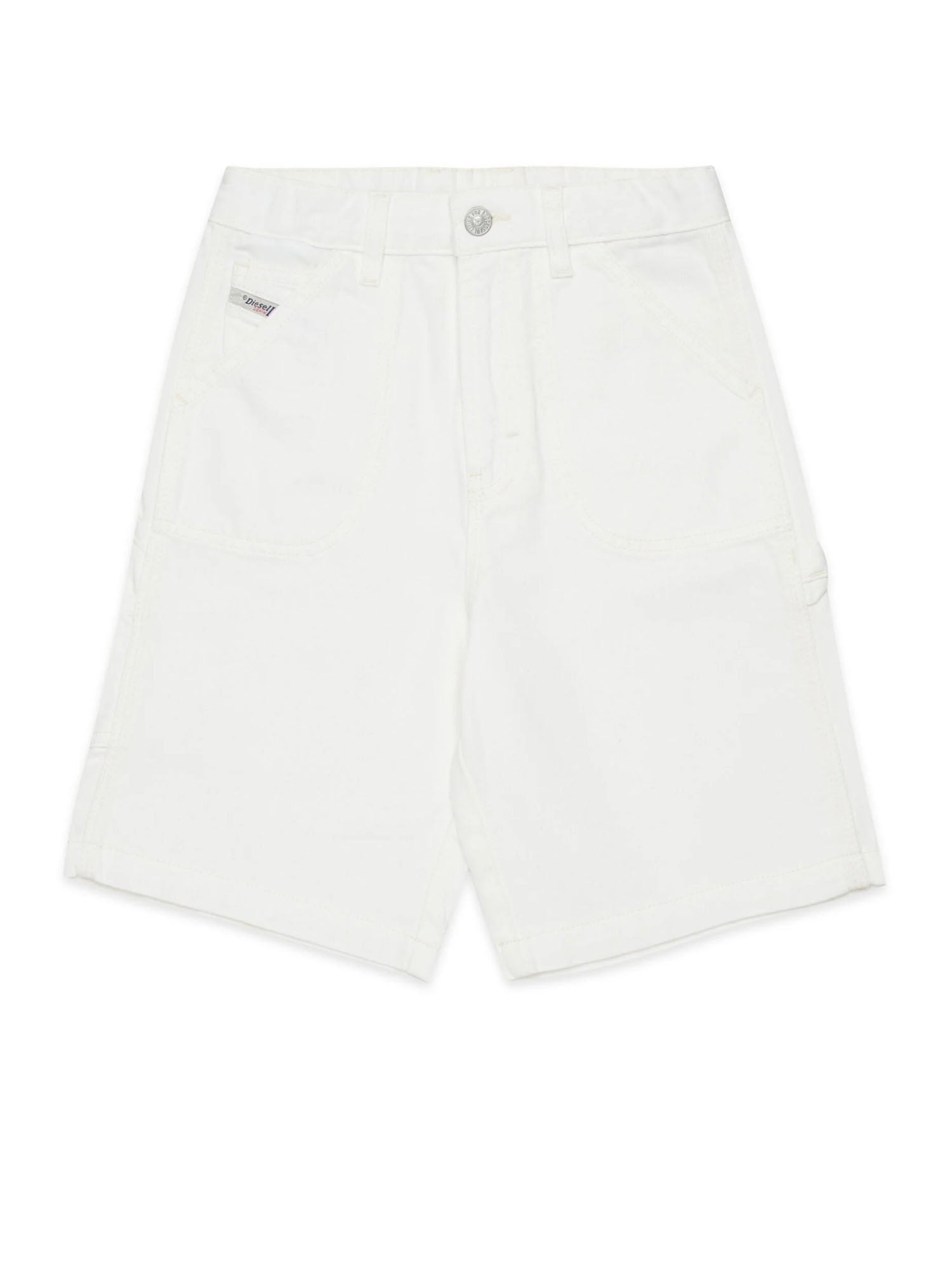 Diesel Pantaloncini in denim bianco con logo Kids Bianco