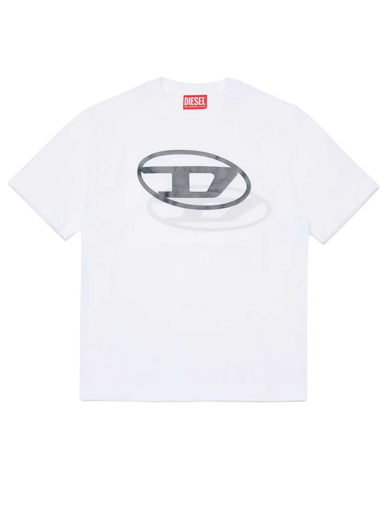 Diesel T-shirt con logo Oval D stampato Kids Bianco