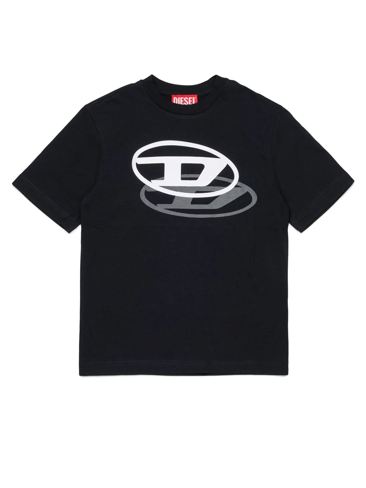 Diesel T-shirt con logo Oval D stampato Kids Nero