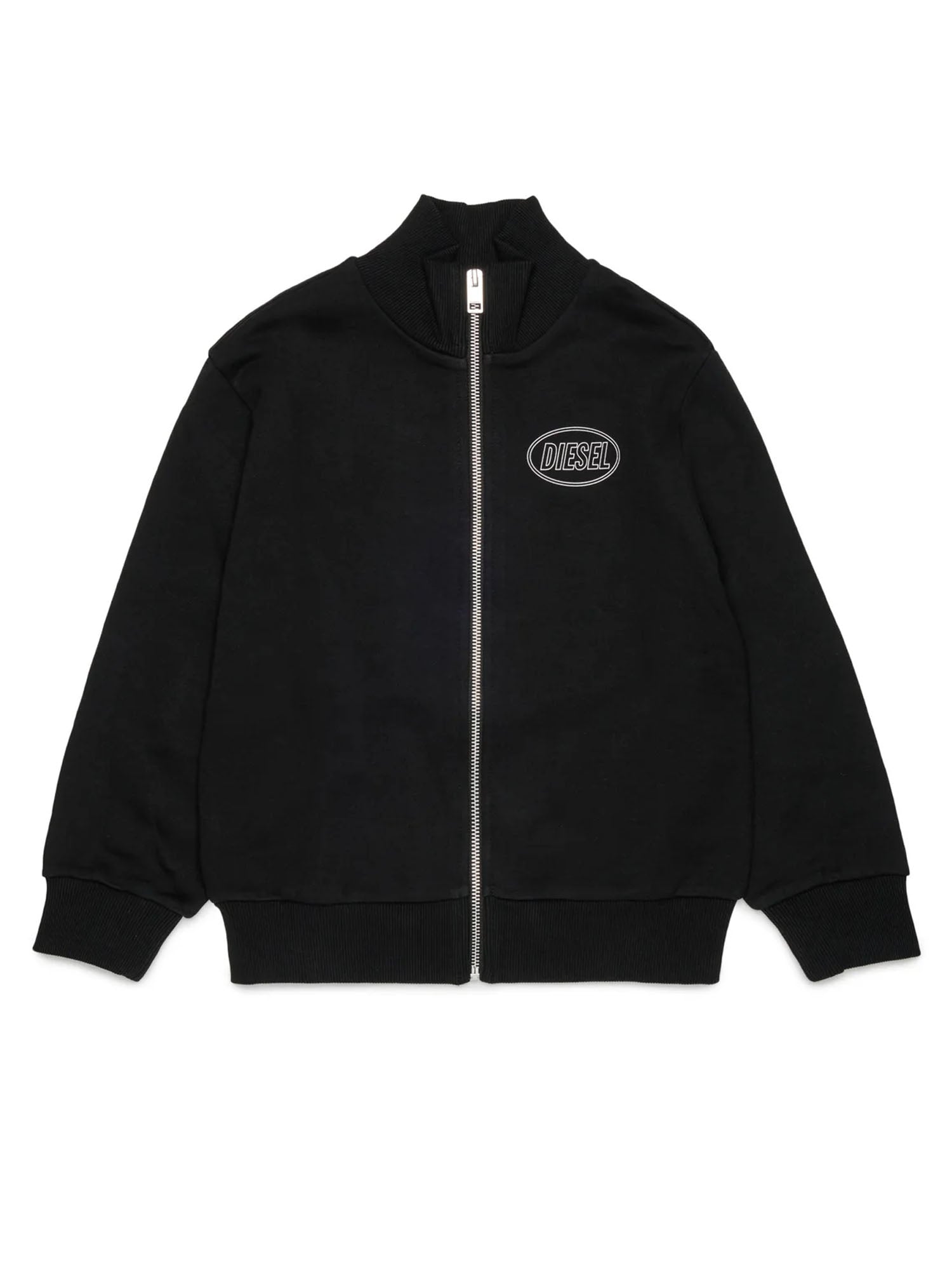 Diesel Felpa full zip con logo Kids Nero