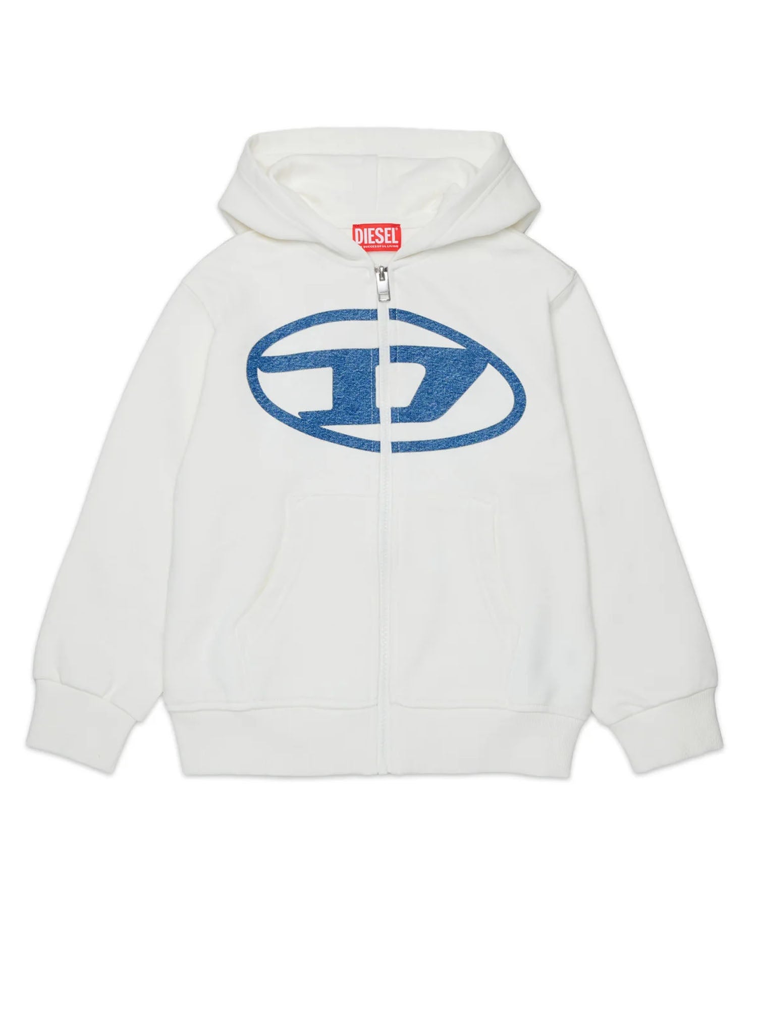 Diesel Felpa con cappuccio con maxi logo kids Bianco