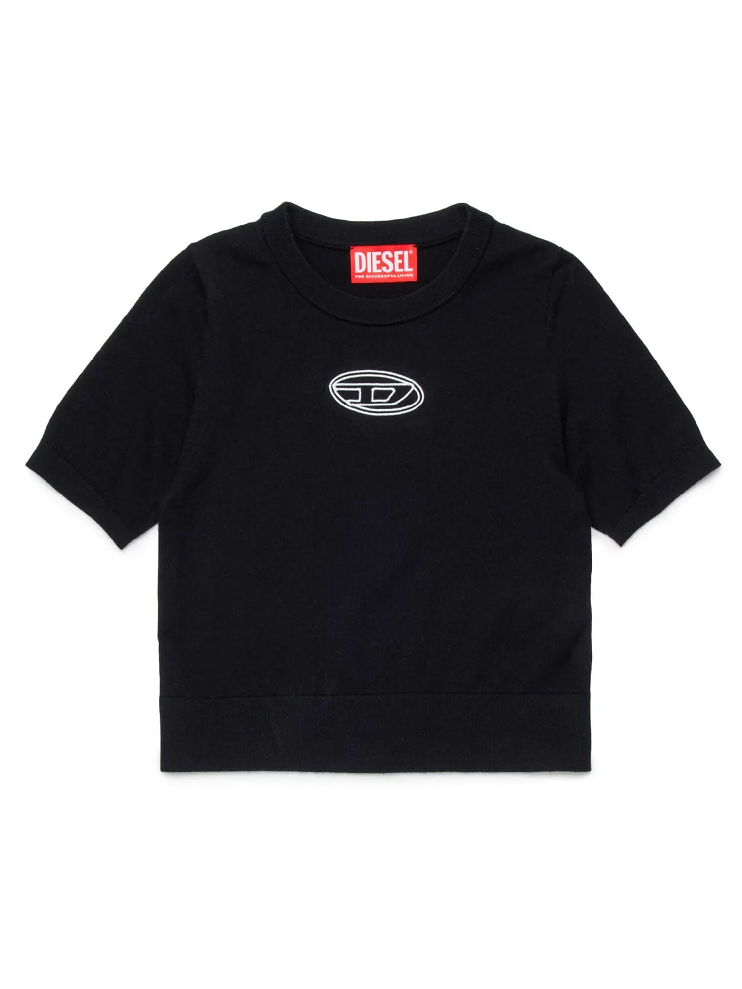 Diesel Pullover girocollo con logo Oval D Kids Nero