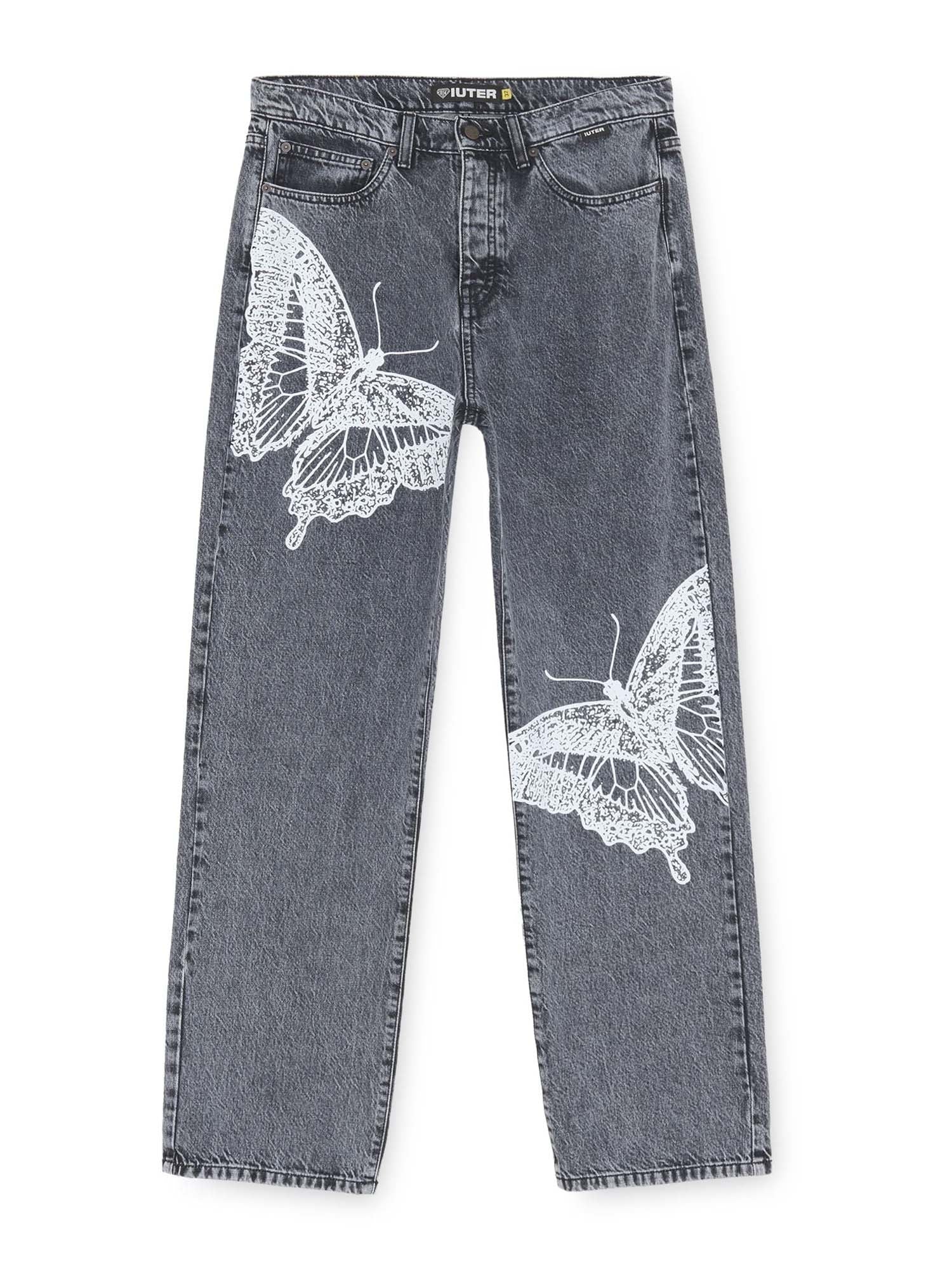 Iuter Butterfly Loose Denim Pants Grigio