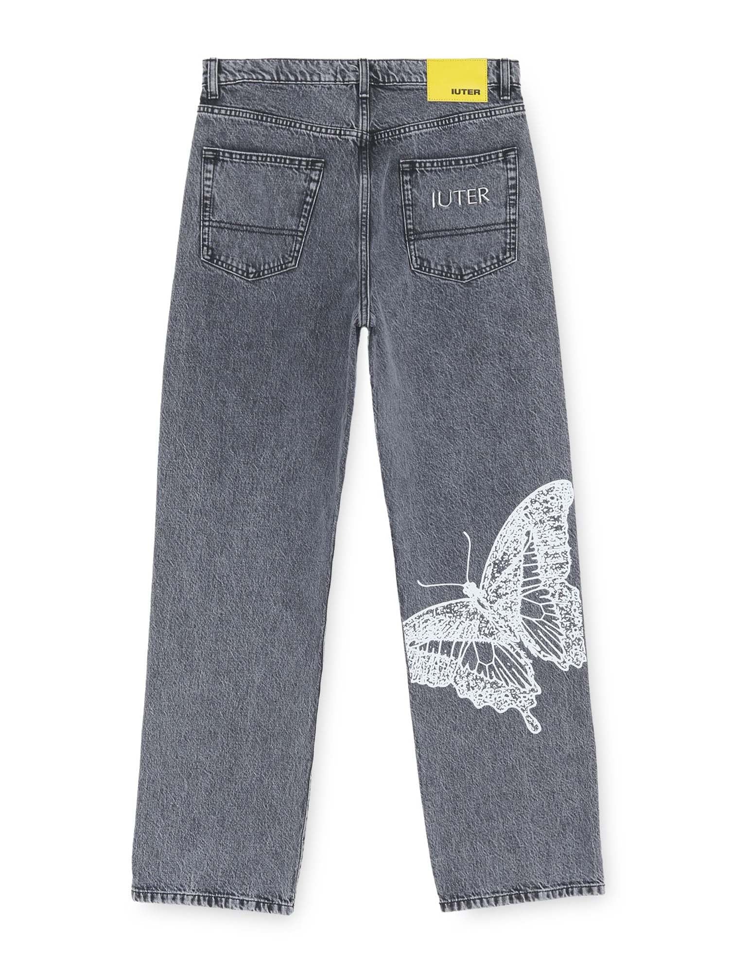 Iuter Butterfly Loose Denim Pants Grigio