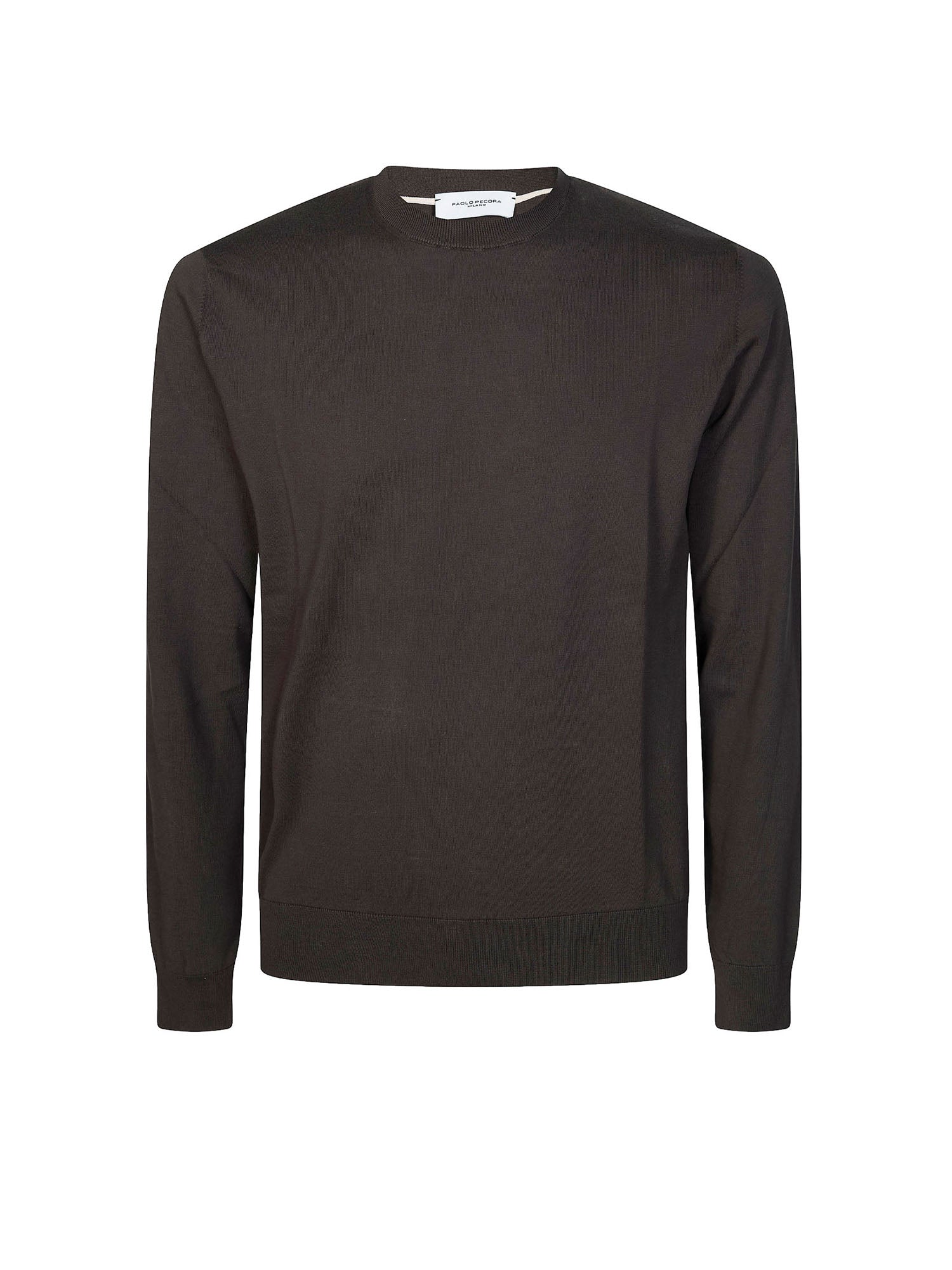 Paolo Pecora Maglia girocollo in seta cotone rasato Marrone