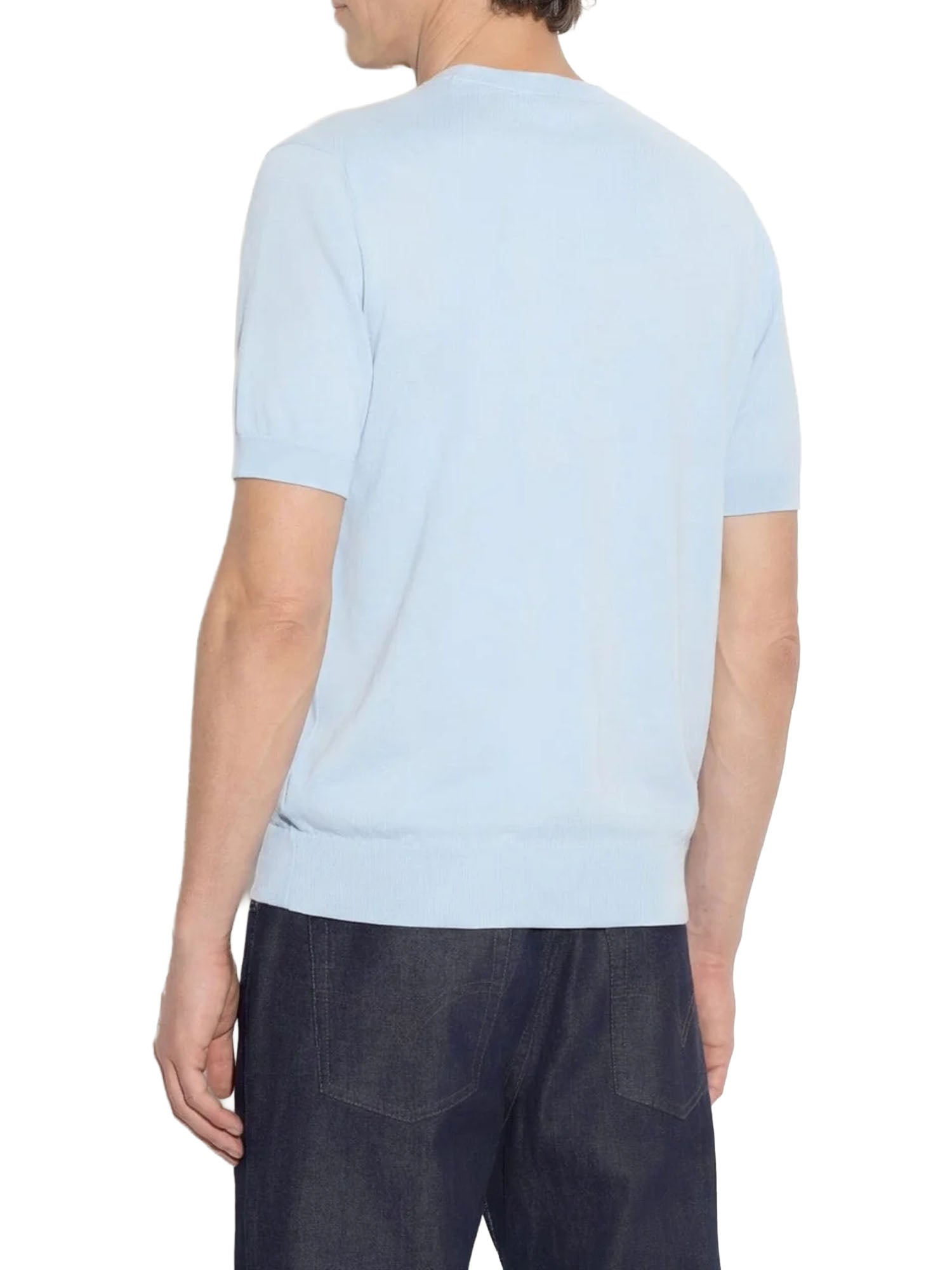 Paolo Pecora Maglia Girocollo a Maniche Corte in Seta Cotone Azzurro