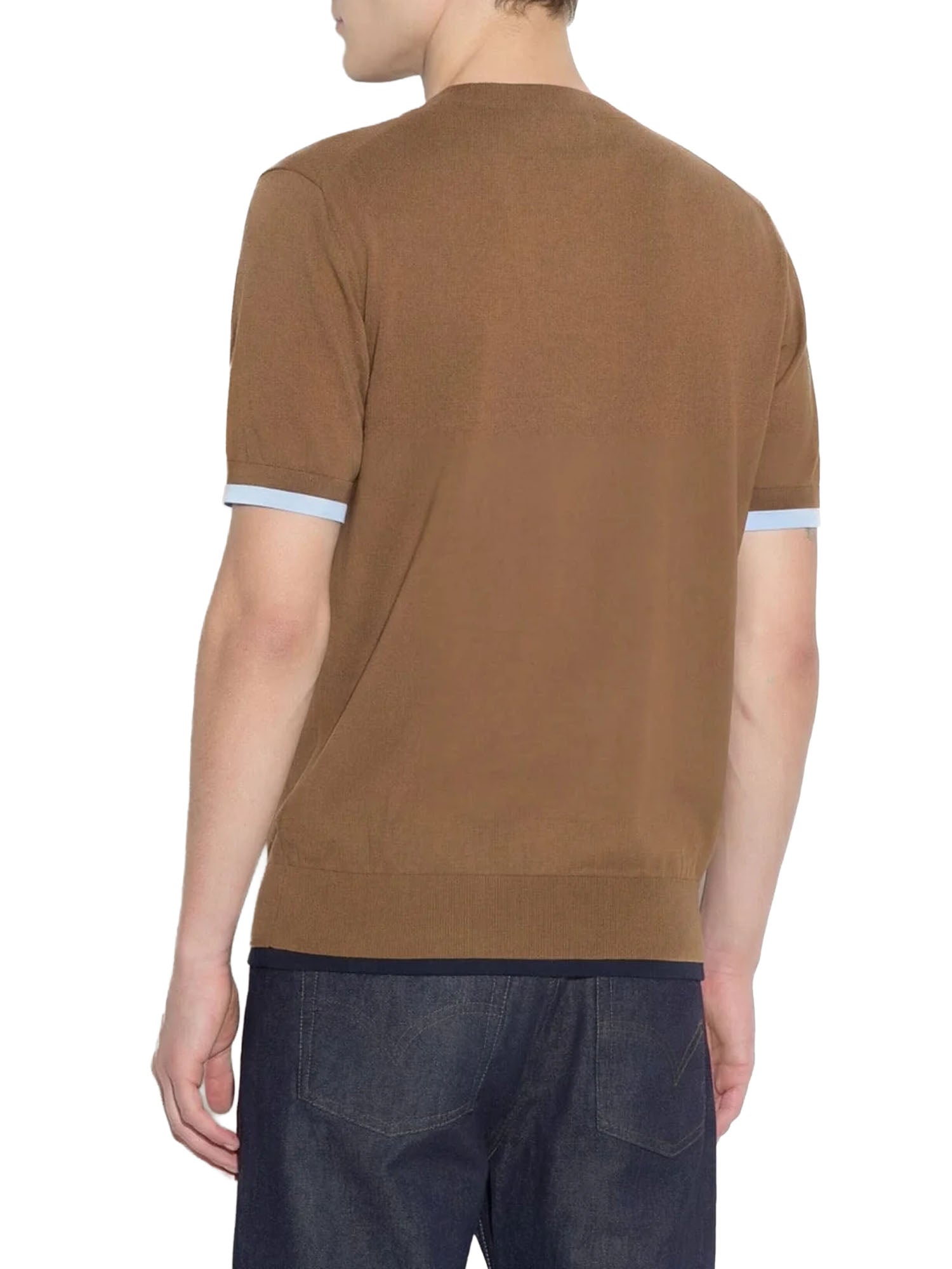 Paolo Pecora Maglia V-Neck in Cotone con Doppi Bordi Marrone