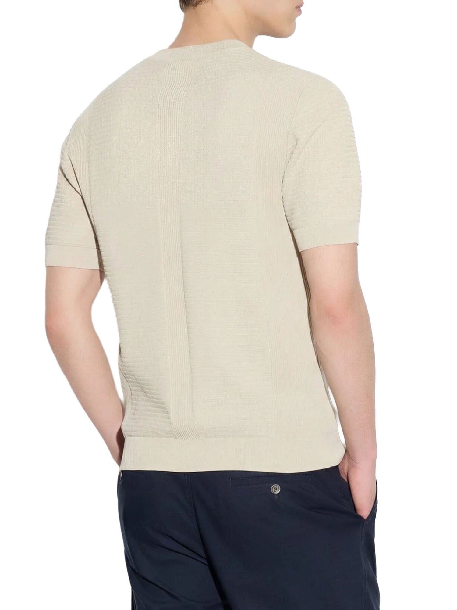 Paolo Pecora Maglia Girocollo in Cotone Lavorato Beige