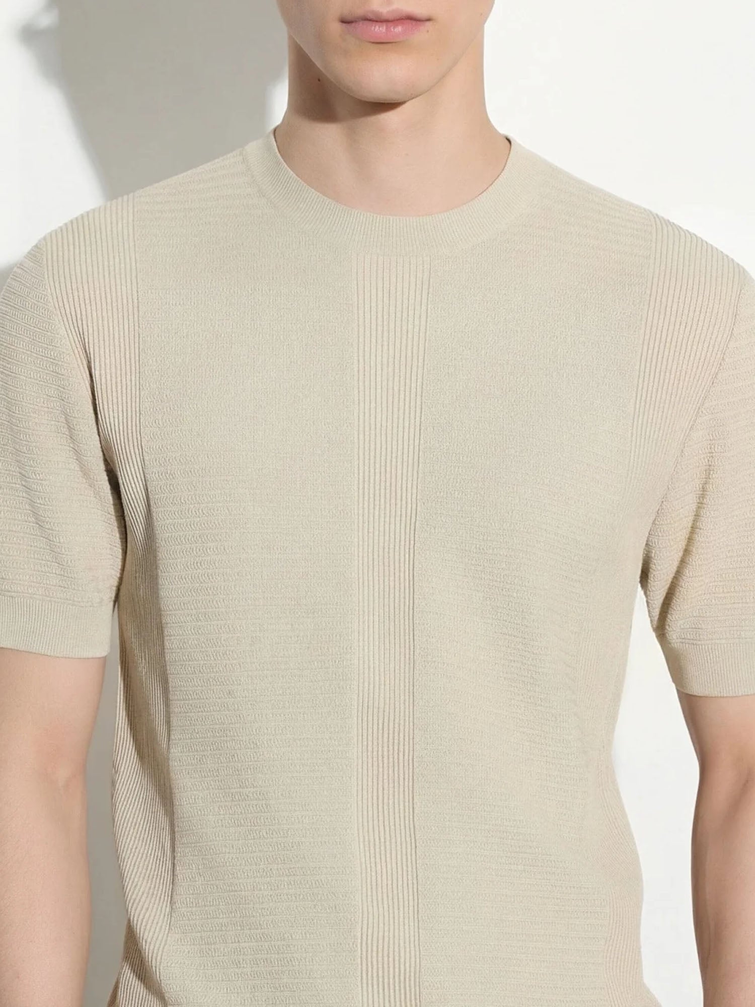 Paolo Pecora Maglia Girocollo in Cotone Lavorato Beige