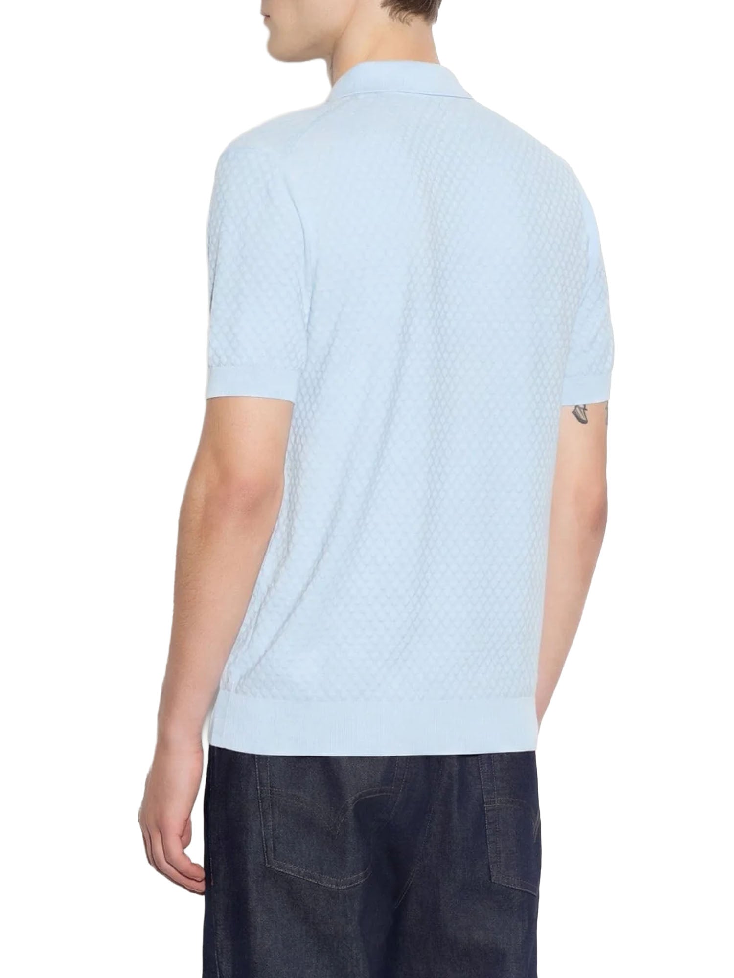 Paolo Pecora Maglia a Polo in Cotone Lavorato Azzurro