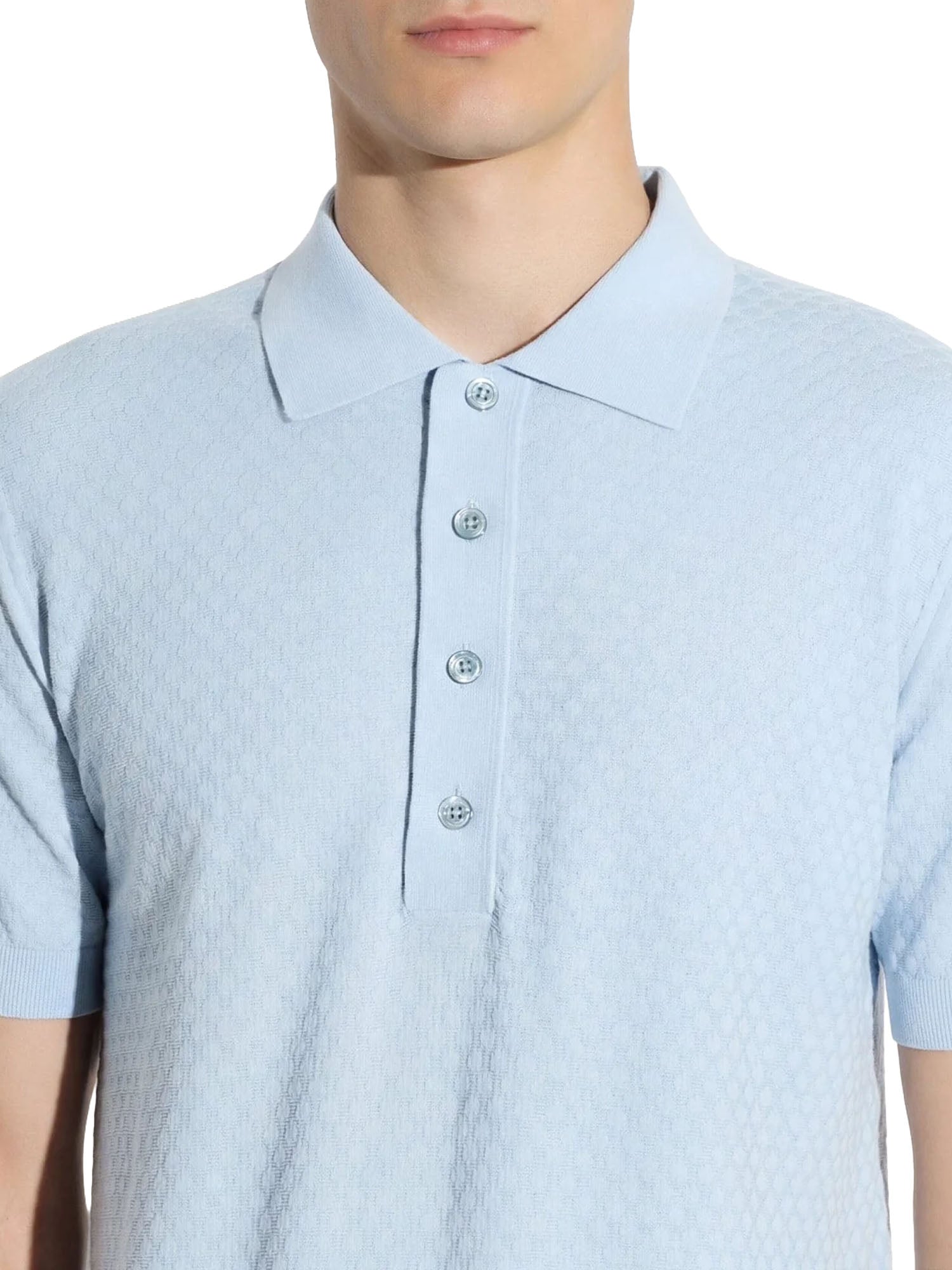 Paolo Pecora Maglia a Polo in Cotone Lavorato Azzurro