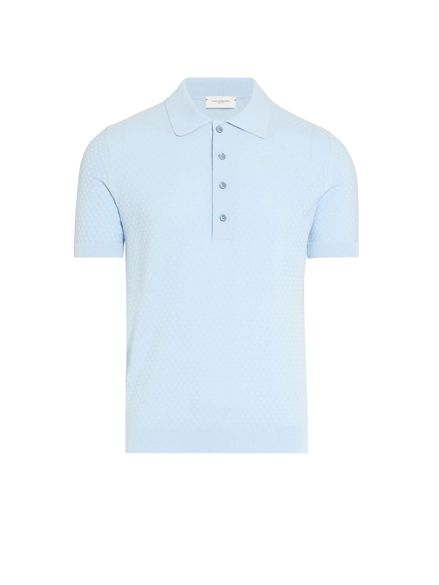 Paolo Pecora Maglia a Polo in Cotone Lavorato Azzurro
