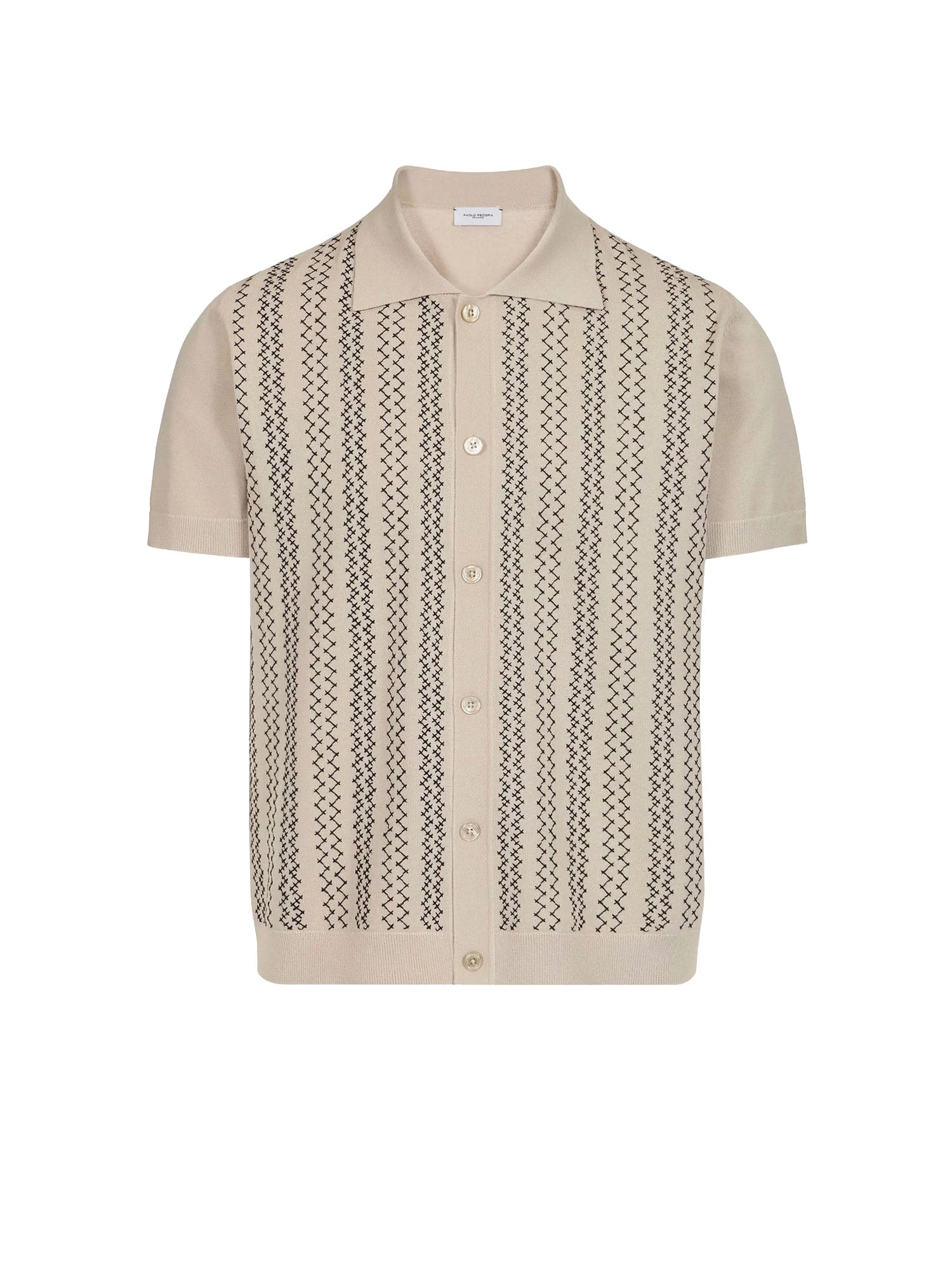 Paolo Pecora Camicia in maglia loose fit in cotone con ricamo Beige