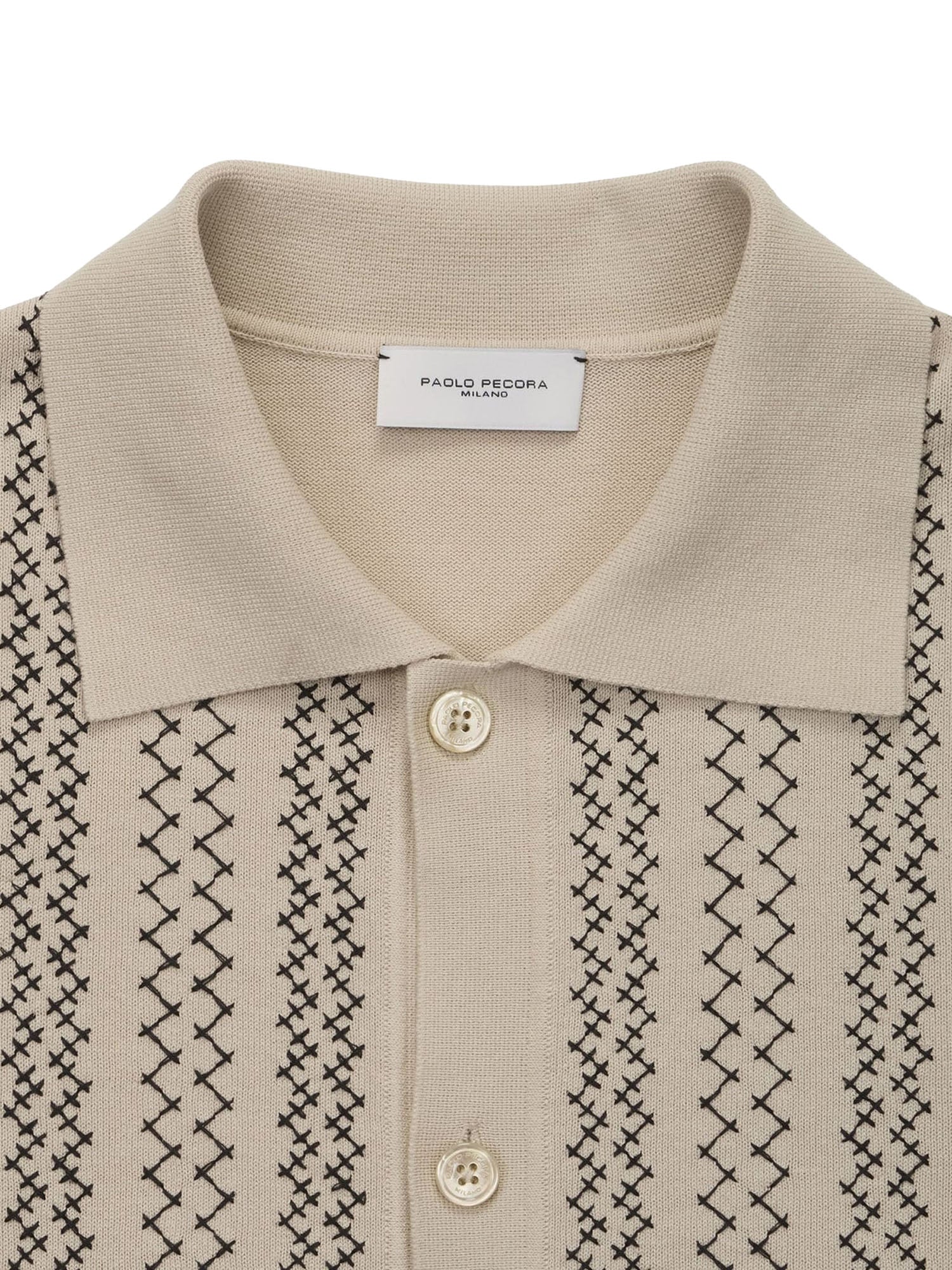 Paolo Pecora Camicia in maglia loose fit in cotone con ricamo Beige