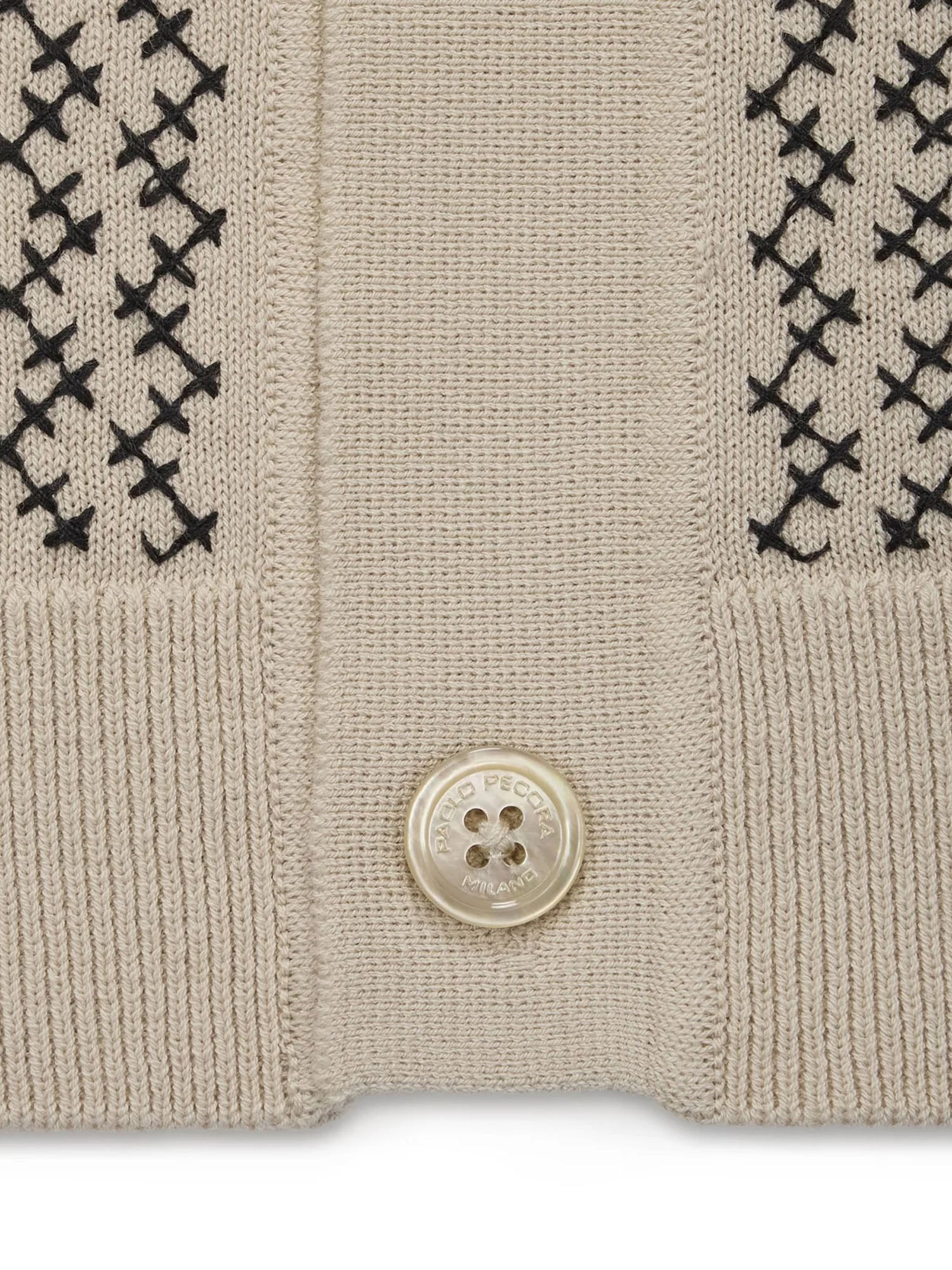 Paolo Pecora Camicia in maglia loose fit in cotone con ricamo Beige