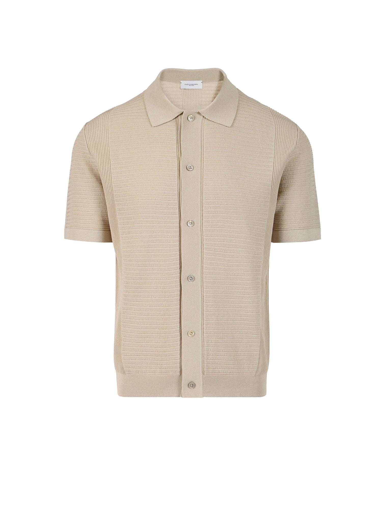 Paolo Pecora Camicia in maglia in cotone a trama strutturata Beige
