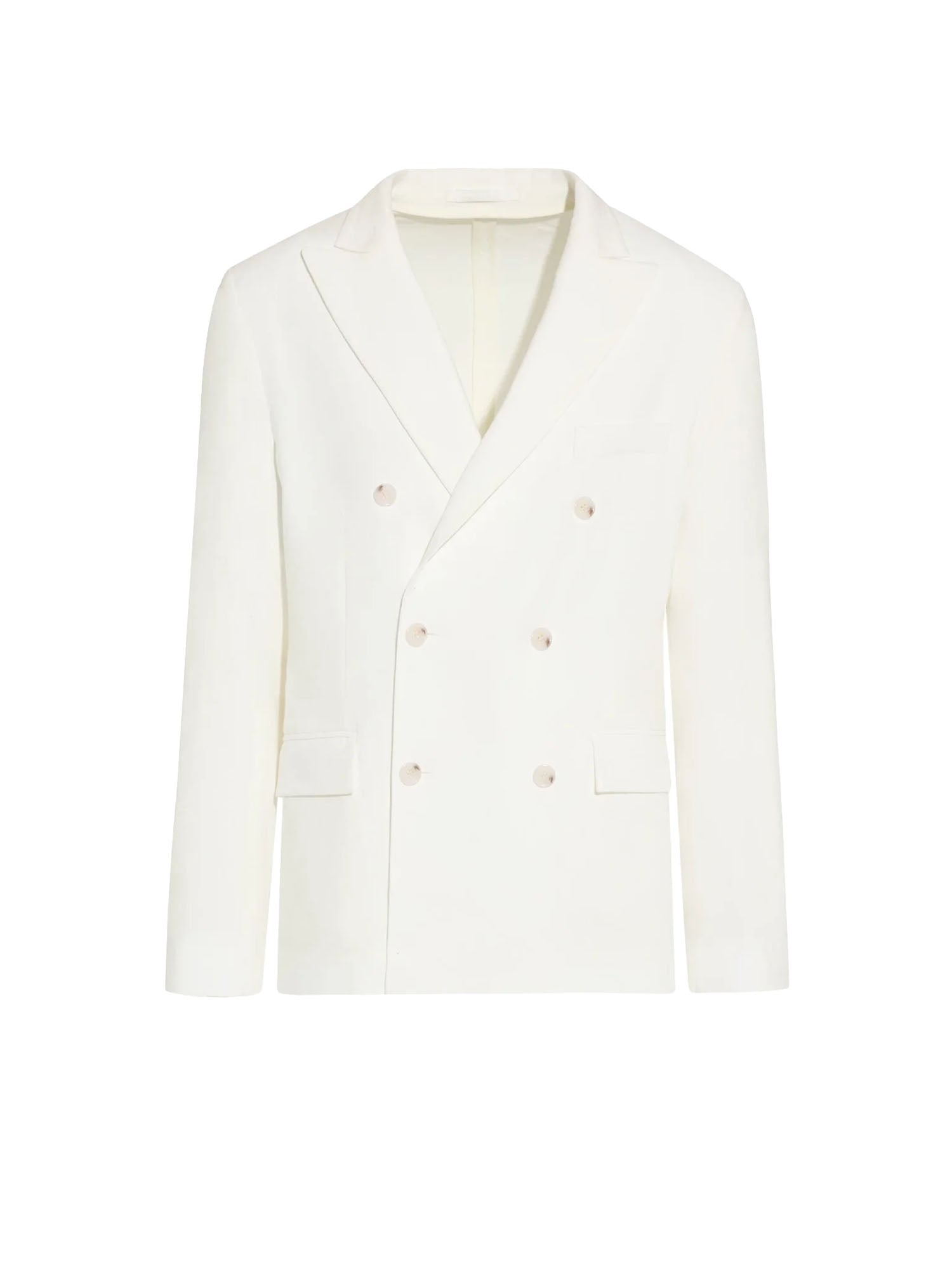 Paolo Pecora Giacca Doppiopetto in Lino Stretch Panna Bianco