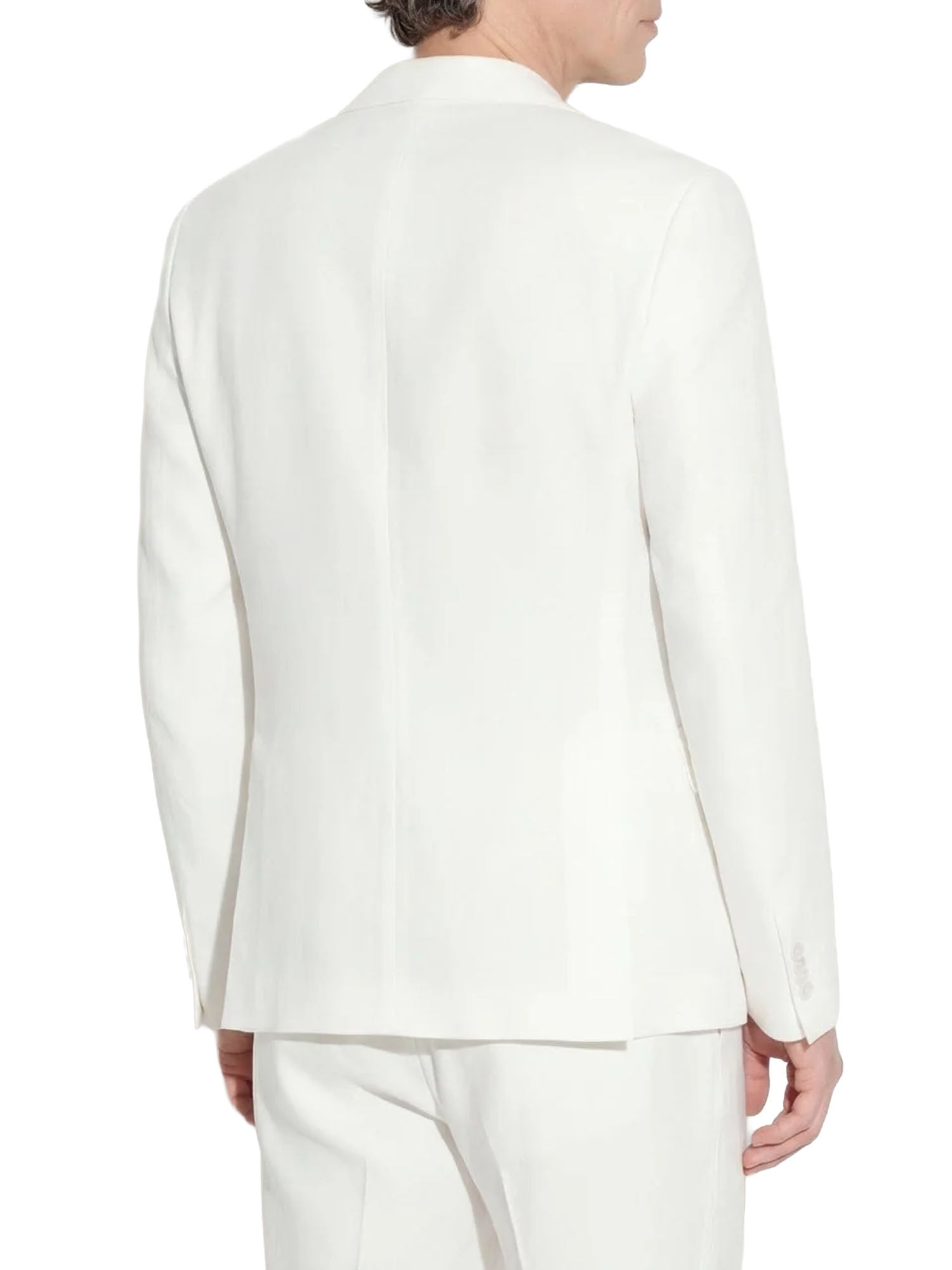 Paolo Pecora Giacca Doppiopetto in Lino Stretch Panna Bianco