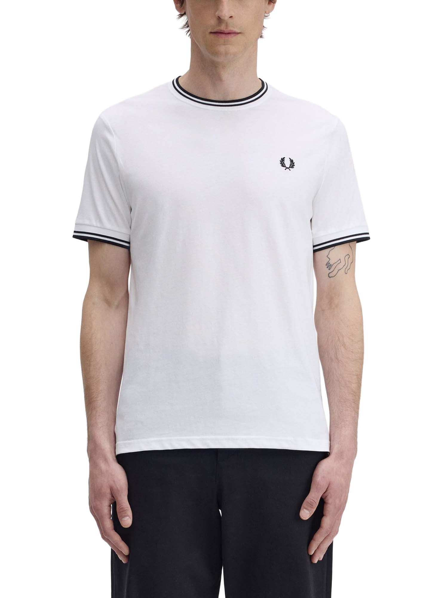 Fred Perry T-shirt con doppia riga Bianco