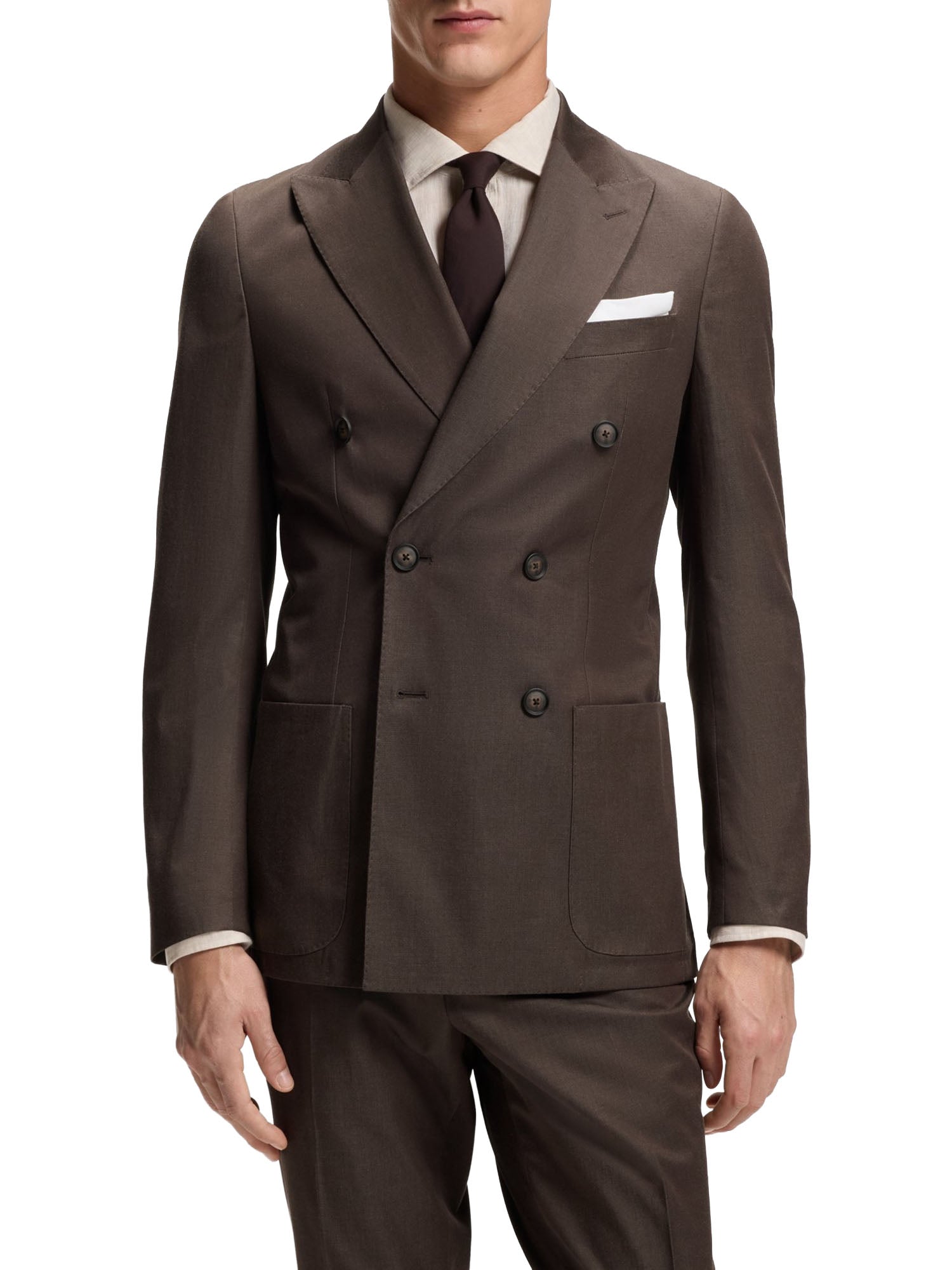 Boss Abito Slim Fit Due Pezzi in Cotone Elasticizzato Marrone