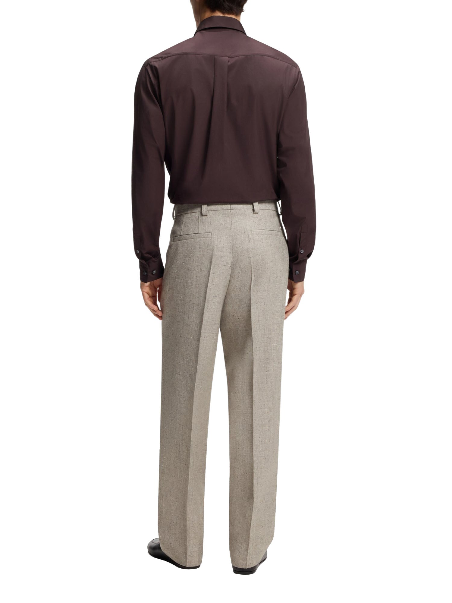 Boss Pantaloni Oversize in Misto Lino a Micromotivo Beige