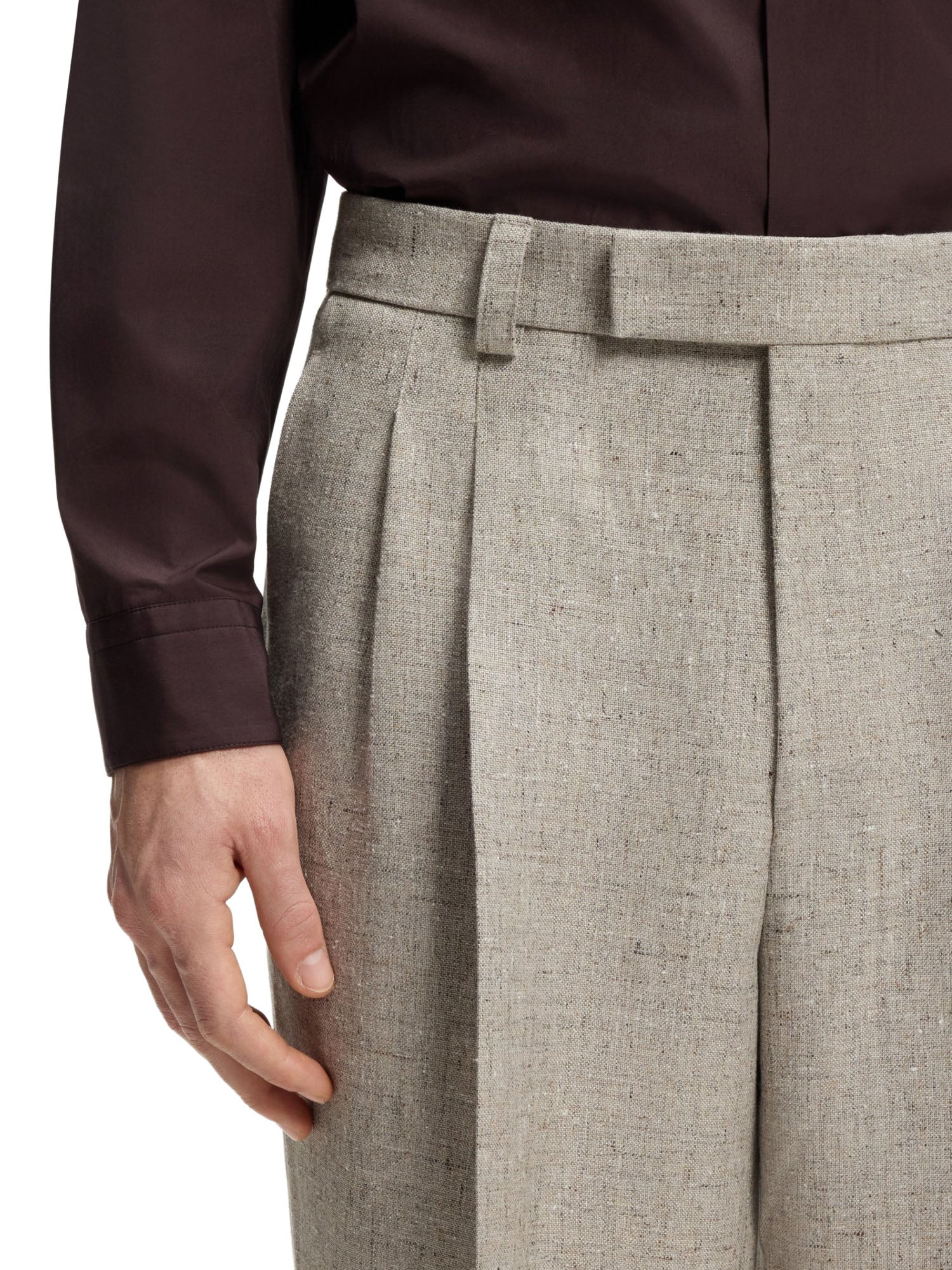 Boss Pantaloni Oversize in Misto Lino a Micromotivo Beige