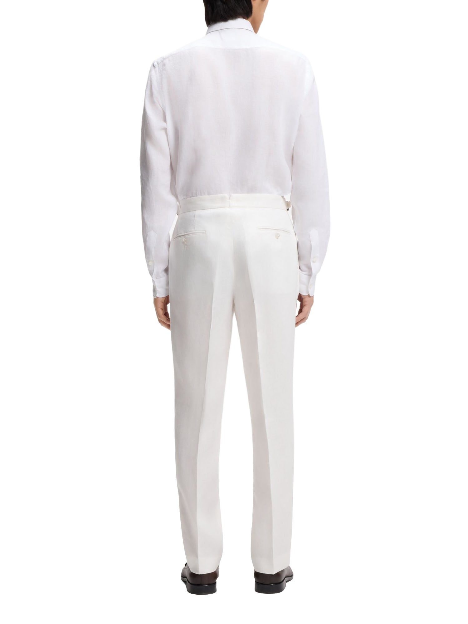 Boss Pantaloni Relaxed Fit in Lino Con Pieghe Sulla Parte Anteriore Bianco