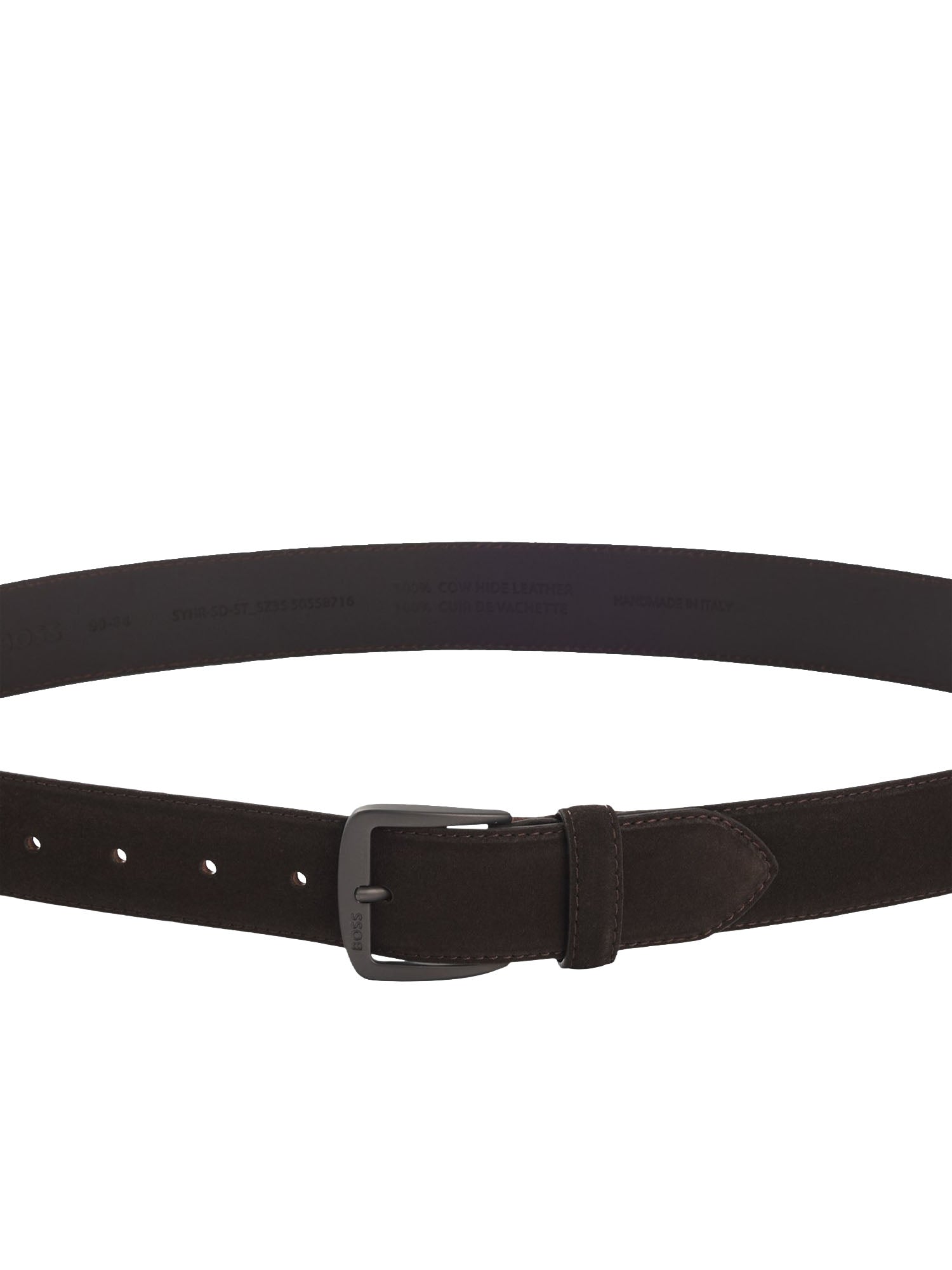 Boss Cintura in Pelle Scamosciata Italiana con Fibbia in Canna di fucile Marrone