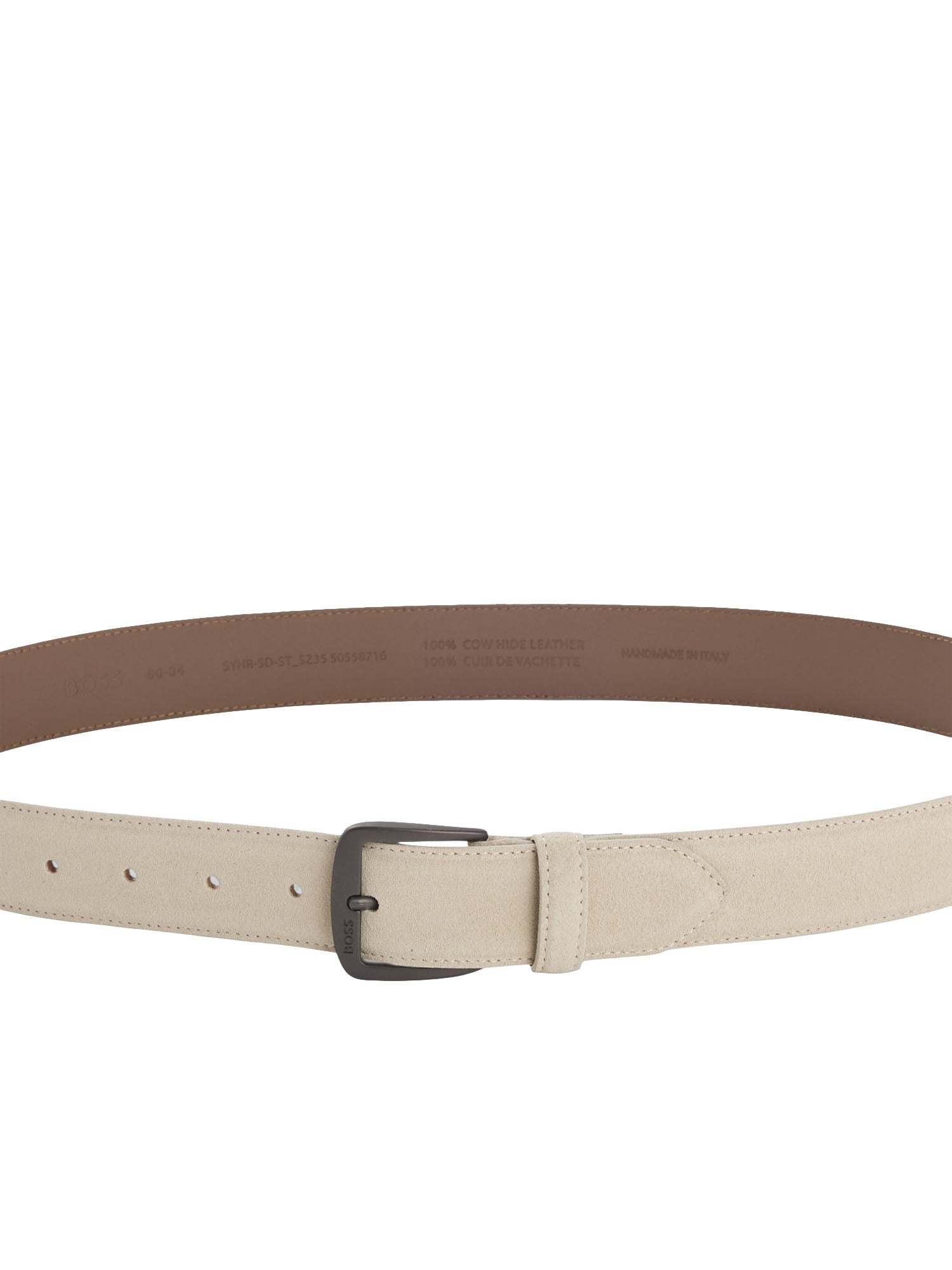 Boss Cintura in Pelle Scamosciata Italiana con Fibbia in Canna di fucile Bianco