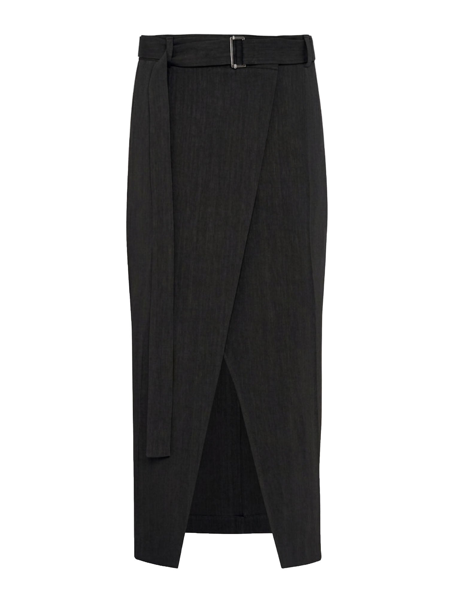 Tela9 Gonna midi in lino viscosa con spacco frontale Nero