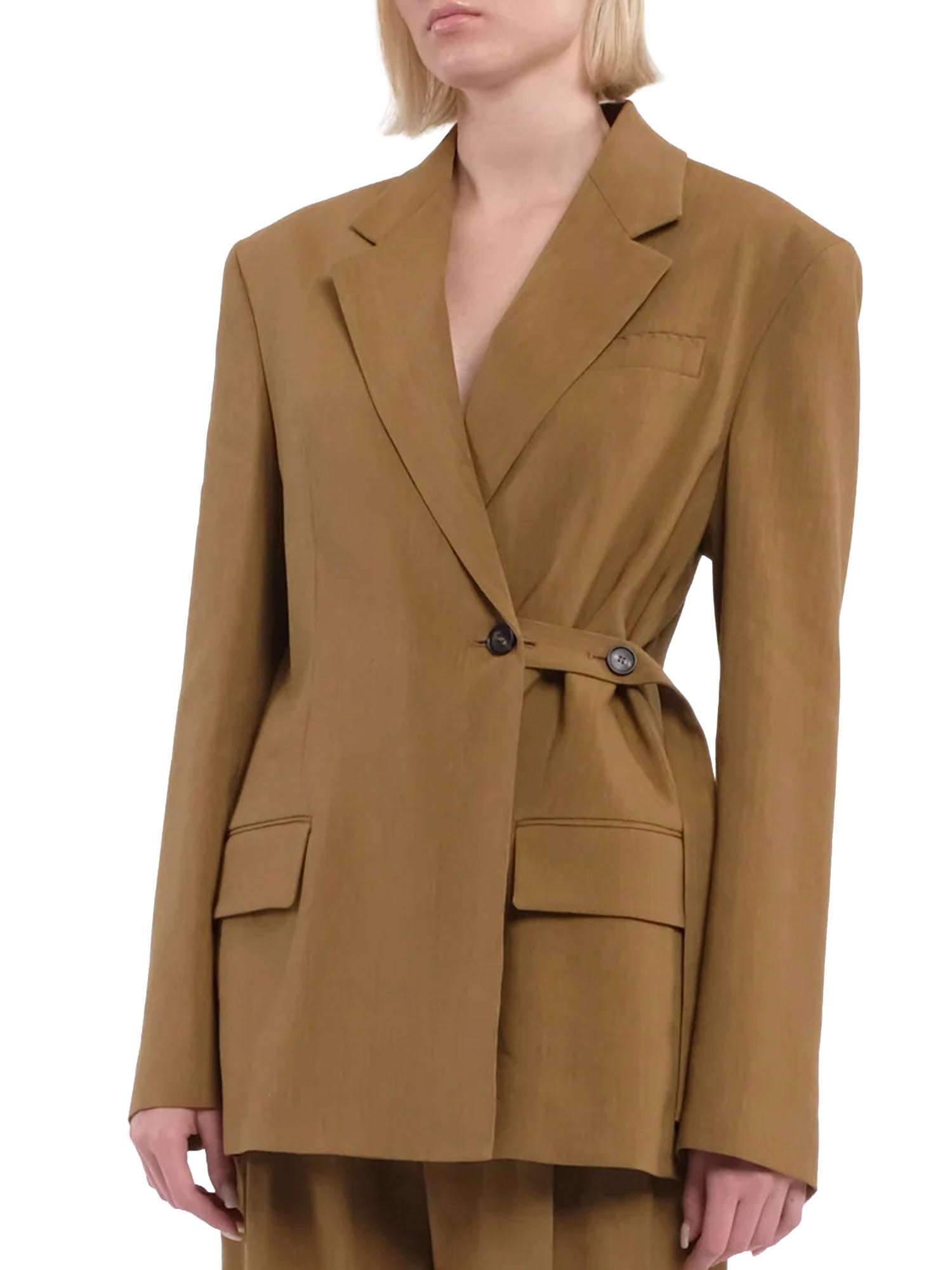 Tela9 Blazer monopetto in lino viscosa Marrone