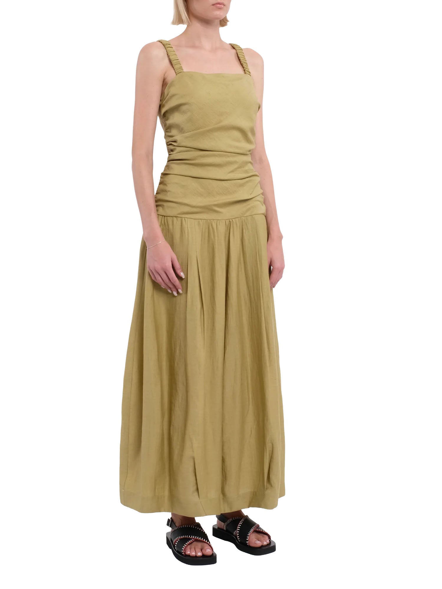 Tela9 Vestito maxi arricciato Verde