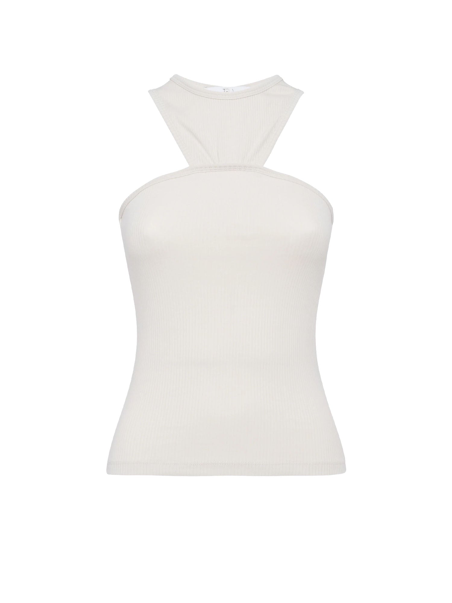 Tela9 Top Senza Maniche in Jersey di Cotone a Coste con Scollo all’Americana Bianco