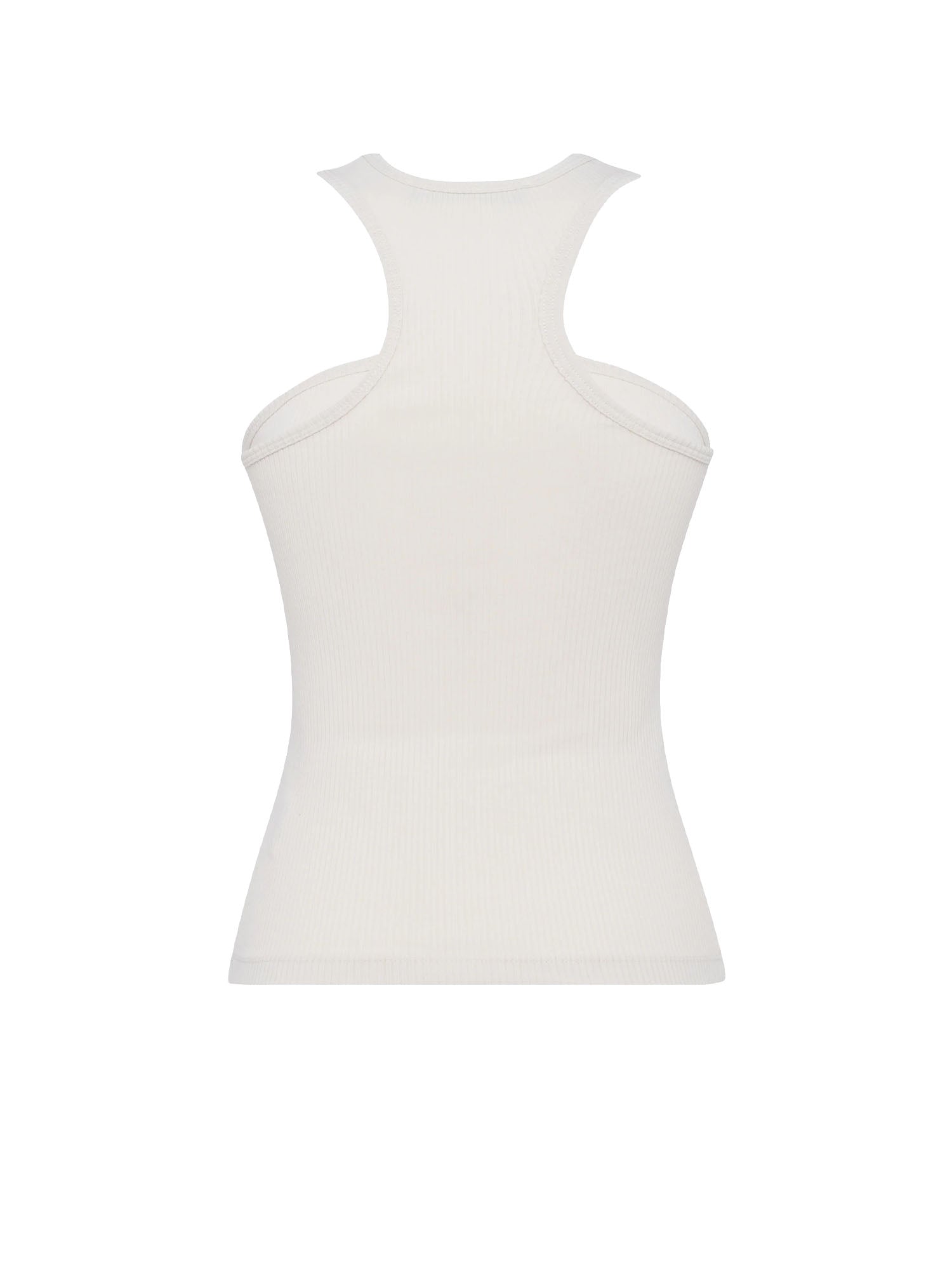 Tela9 Top Senza Maniche in Jersey di Cotone a Coste con Scollo all’Americana Bianco