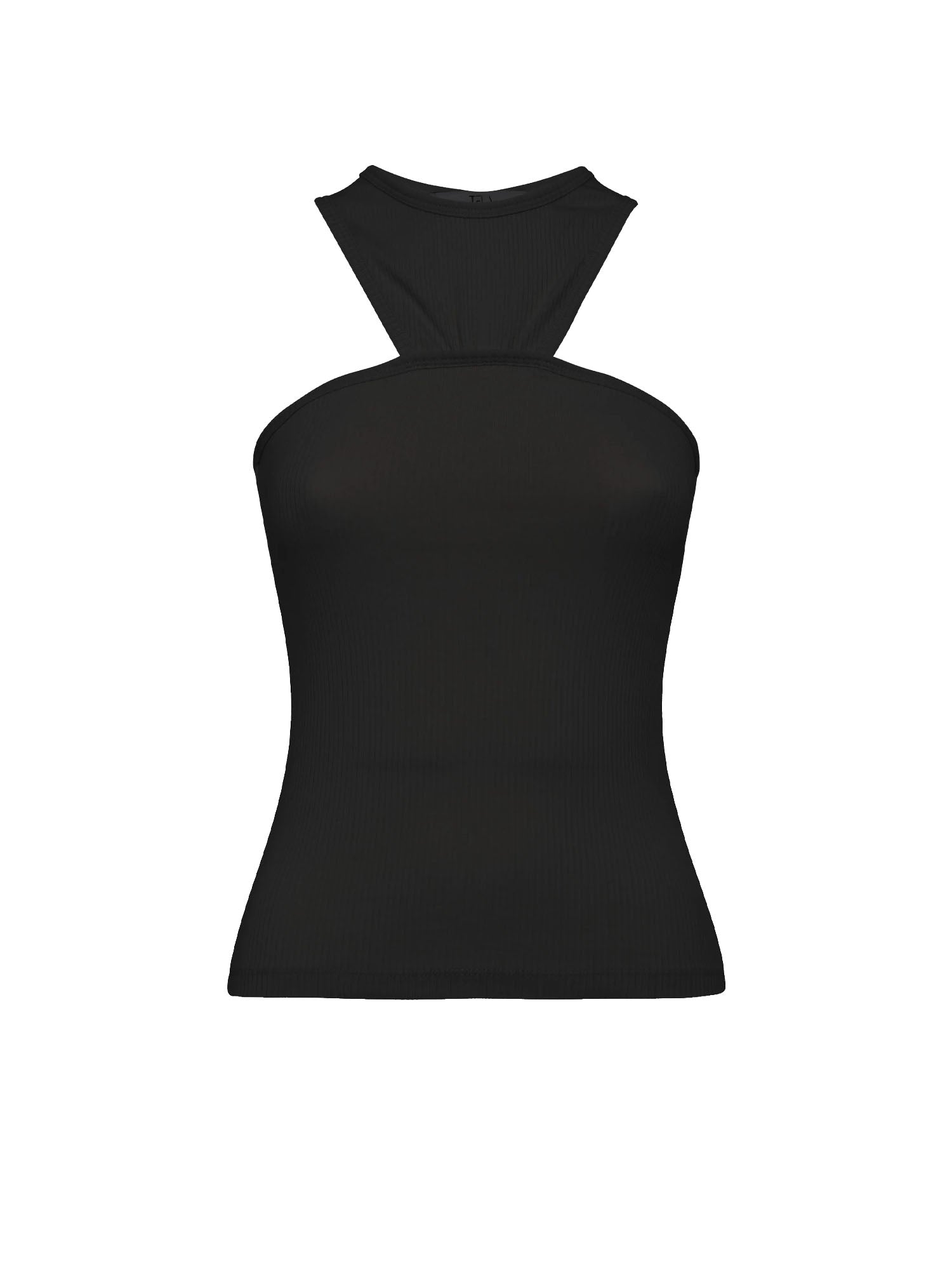 Tela9 Top Senza Maniche in Jersey di Cotone a Coste con Scollo all’Americana Nero