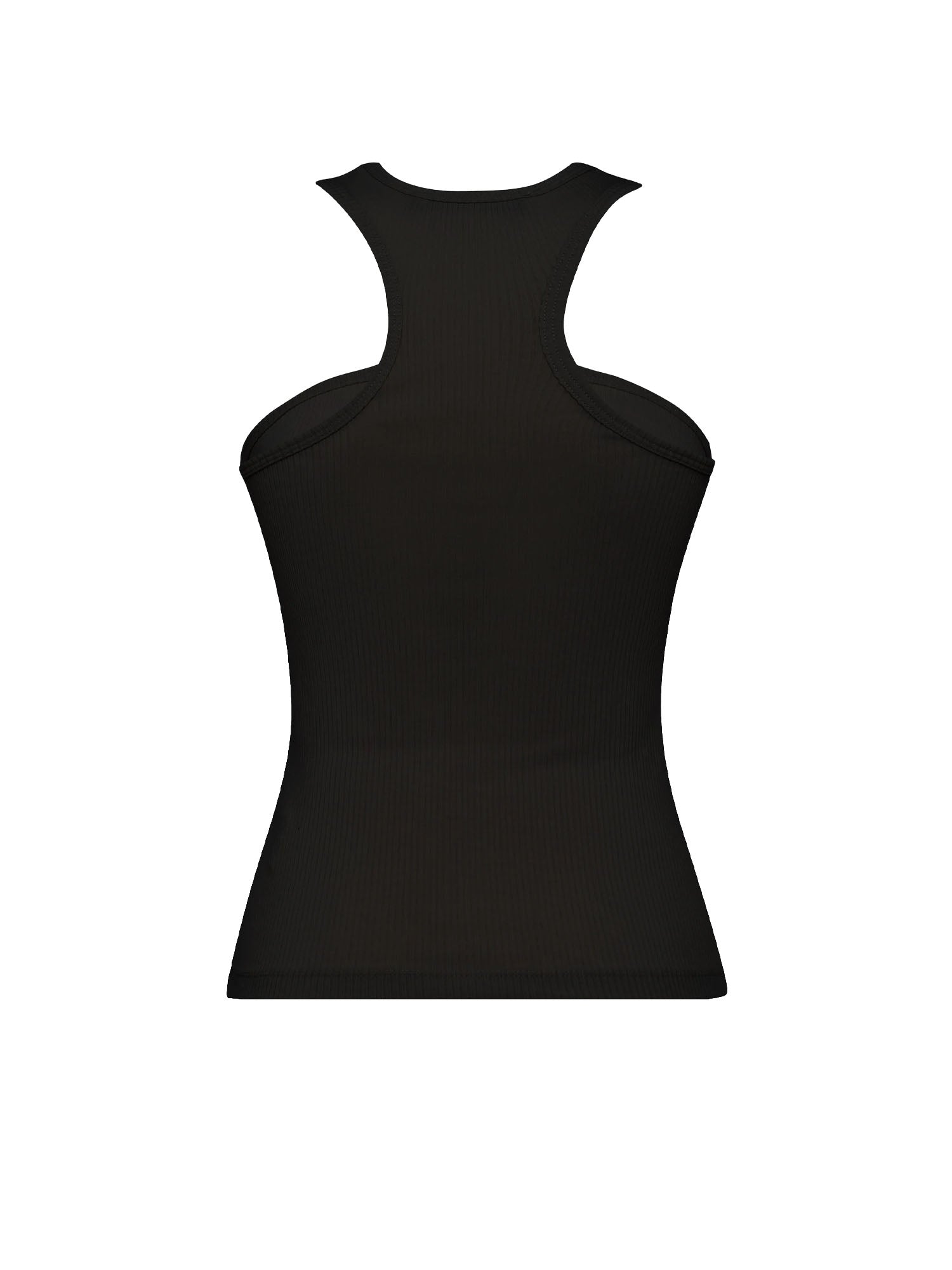 Tela9 Top Senza Maniche in Jersey di Cotone a Coste con Scollo all’Americana Nero