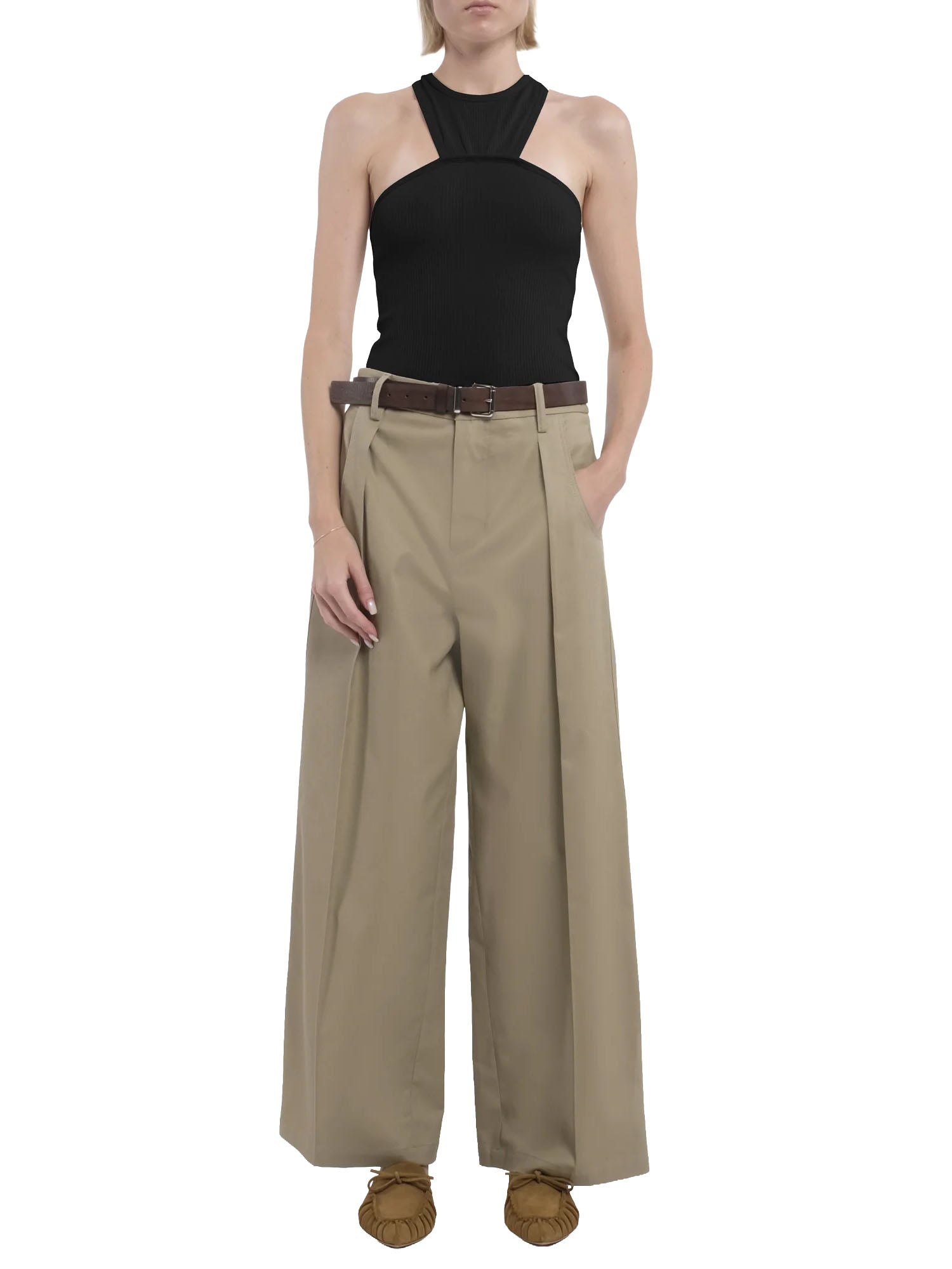 Tela9 Top Senza Maniche in Jersey di Cotone a Coste con Scollo all’Americana Nero