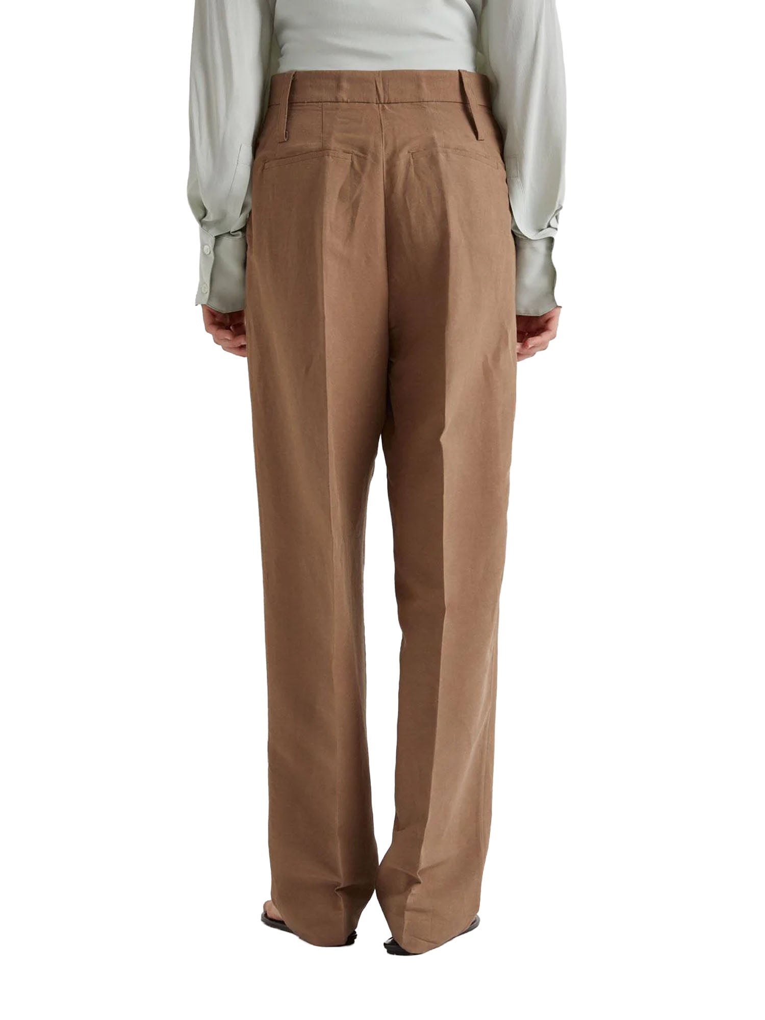 Meimei J. Pantalone Morbido con Pieghe sul Davanti Marrone