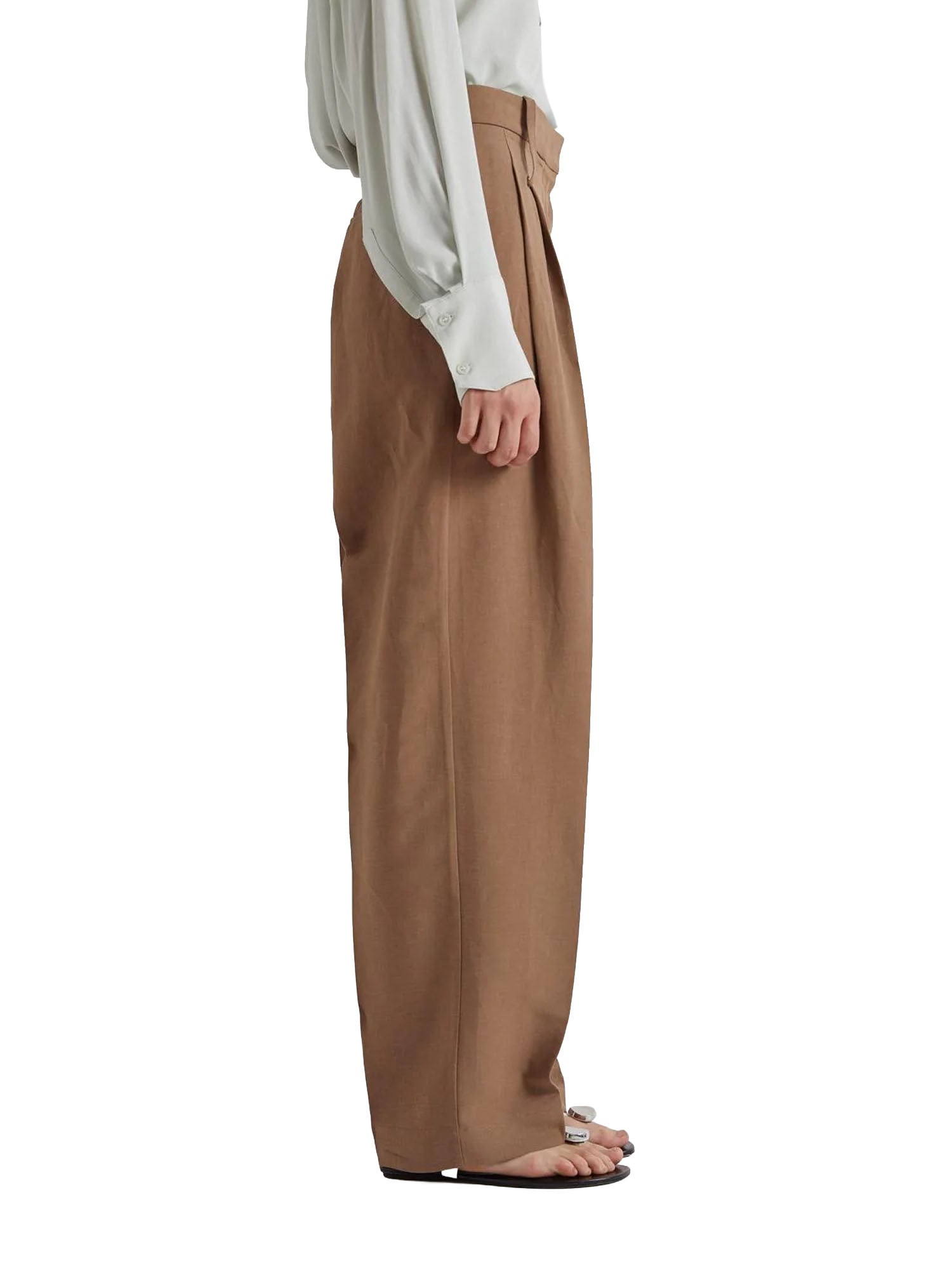 Meimei J. Pantalone Morbido con Pieghe sul Davanti Marrone